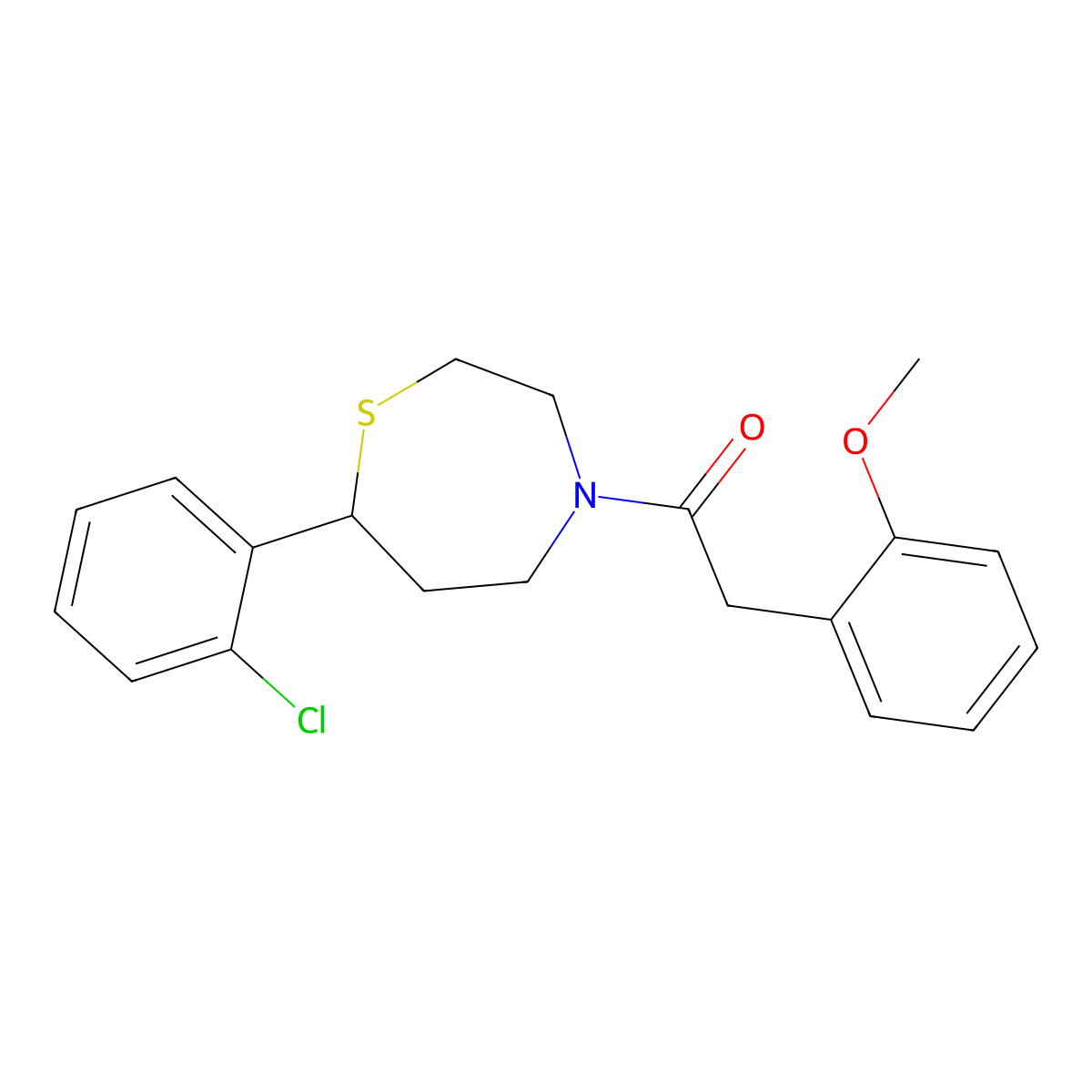 1-(7-(2-Chlorophenyl)-1,4-thiazepan-4-yl)-2-(2-methoxyphenyl)ethanone molecular structure, CAS 1797907-67-5