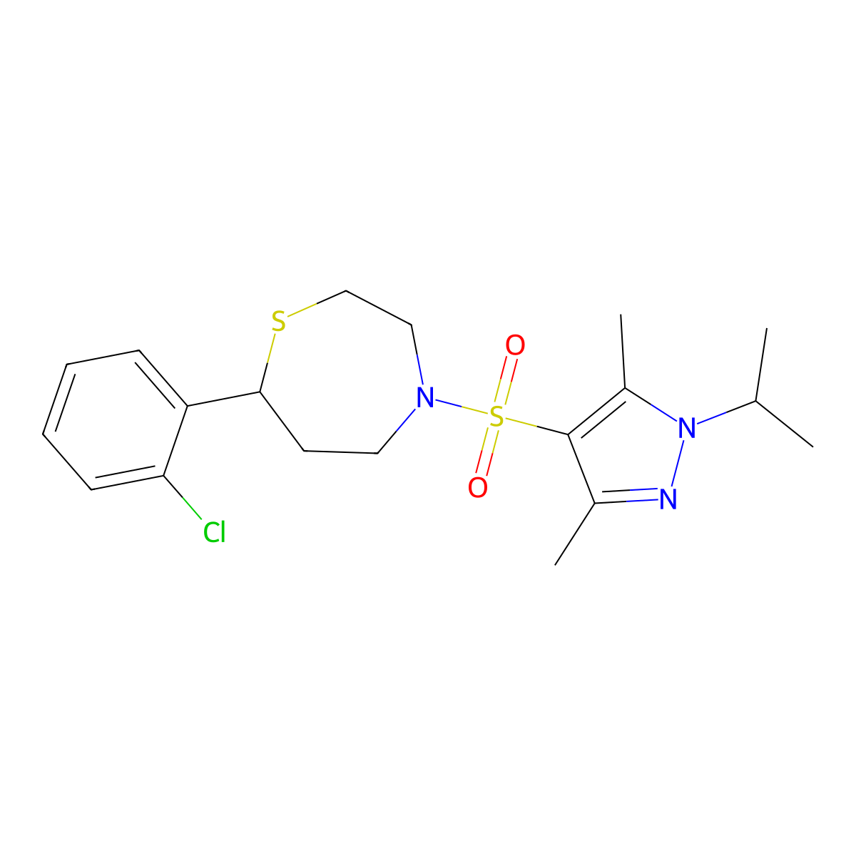 7-(2-chlorophenyl)-4-((1-isopropyl-3,5-dimethyl-1H-pyrazol-4-yl)sulfonyl)-1,4-thiazepane molecular structure, CAS 1797907-86-8