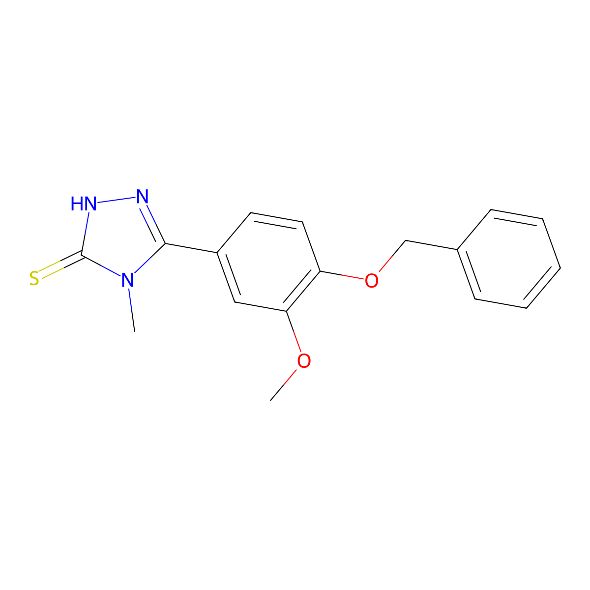 3-(4-Benzyloxy-3-methoxyphenyl)-4-methyl-1,2,4-triazoline-5-thione, 95% molecular structure, CAS 1797917-69-1