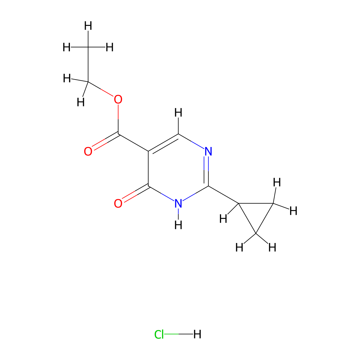 Ethyl 2-cyclopropyl-4-oxo-1,4-dihydropyrimidine-5-carboxylate hydrochloride molecular structure, CAS 1797949-27-9