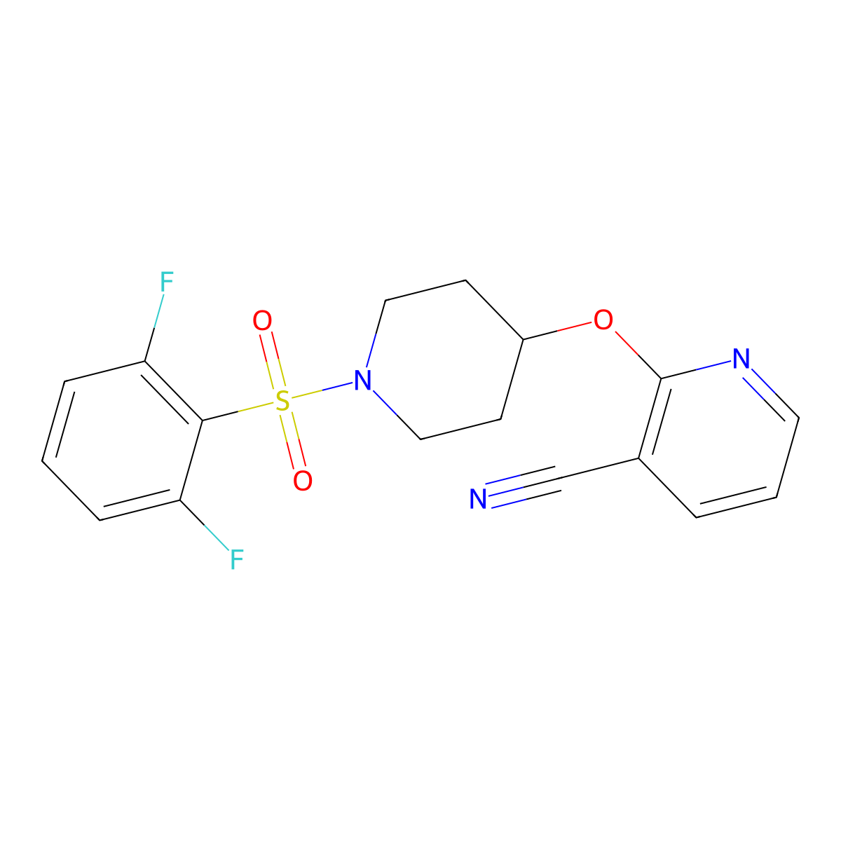 2-((1-((2,6-Difluorophenyl)sulfonyl)piperidin-4-yl)oxy)nicotinonitrile molecular structure, CAS 1797951-34-8