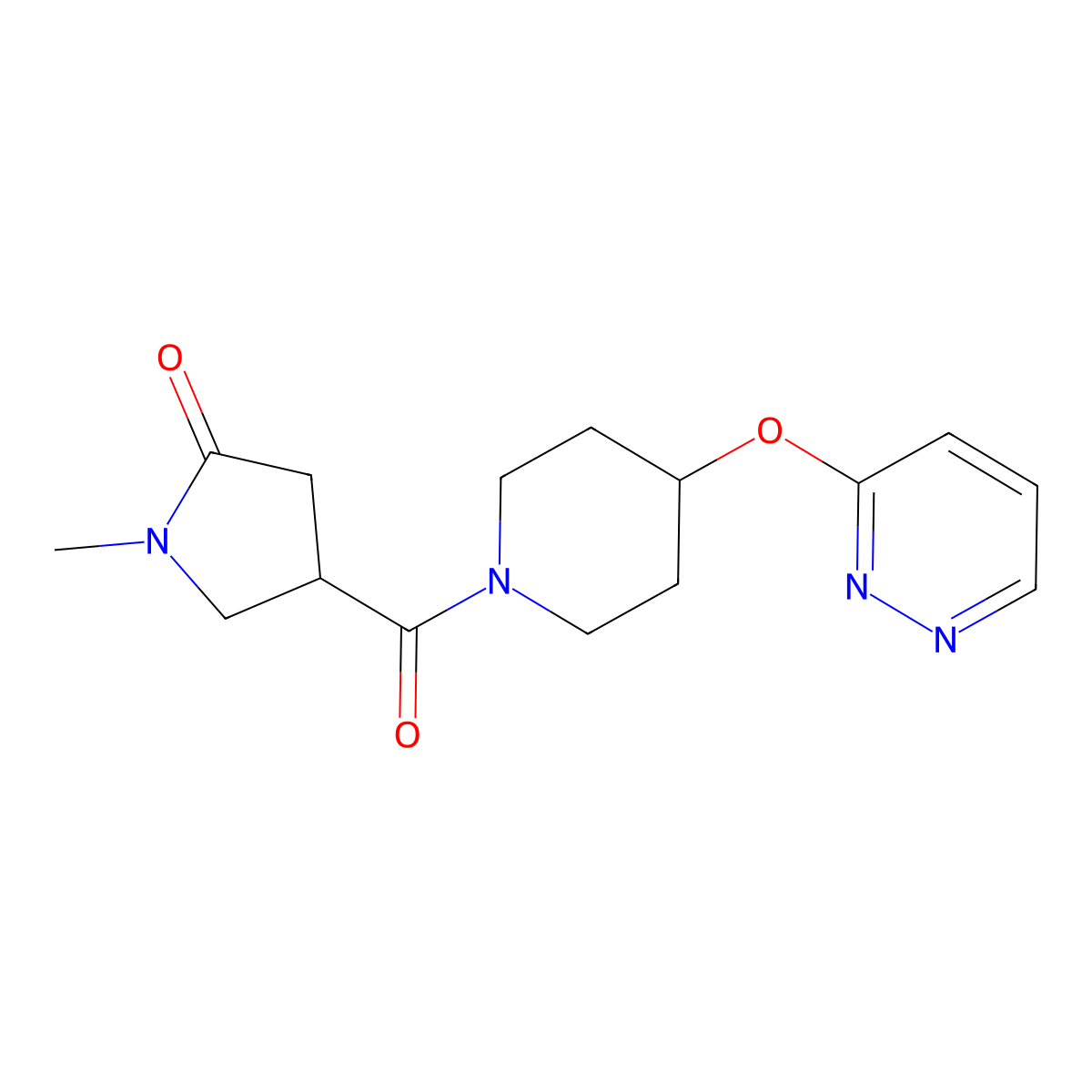 1-Methyl-4-[4-(pyridazin-3-yloxy)piperidine-1-carbonyl]pyrrolidin-2-one molecular structure, CAS 1797951-63-3