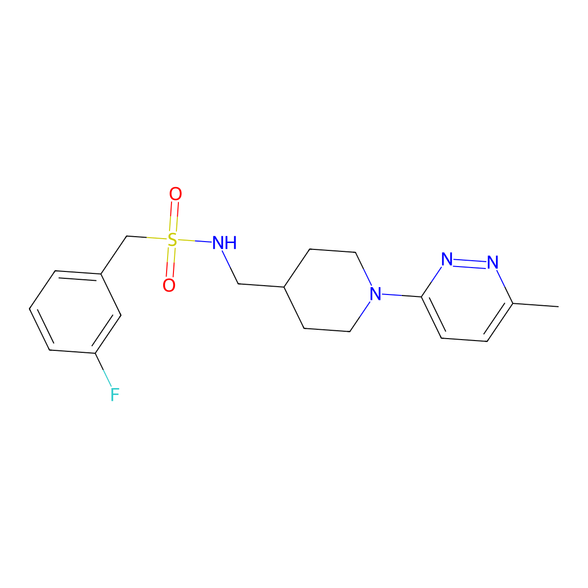1-(3-fluorophenyl)-N-((1-(6-methylpyridazin-3-yl)piperidin-4-yl)methyl)methanesulfonamide molecular structure, CAS 1797952-00-1