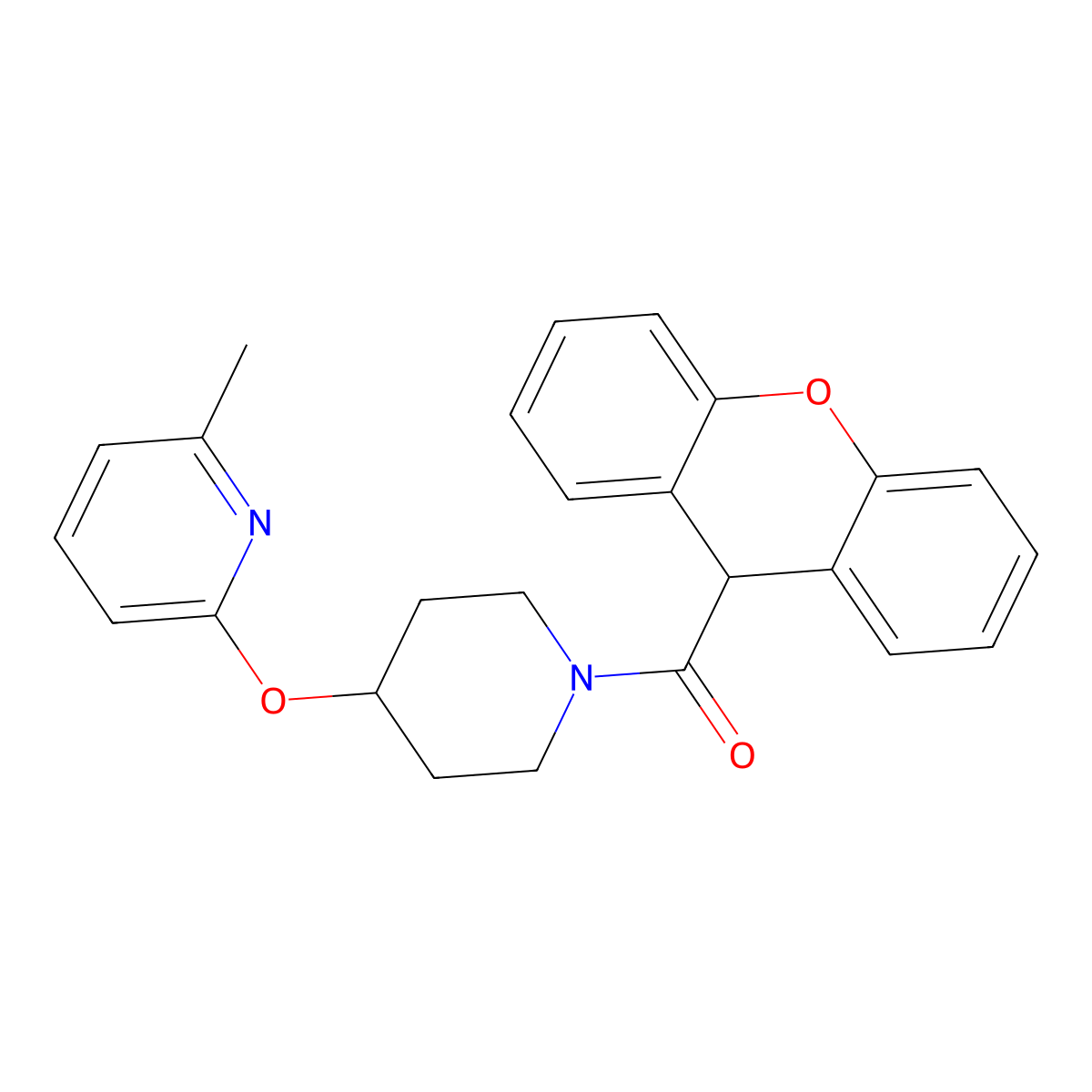 (4-((6-methylpyridin-2-yl)oxy)piperidin-1-yl)(9H-xanthen-9-yl)methanone molecular structure, CAS 1797952-32-9