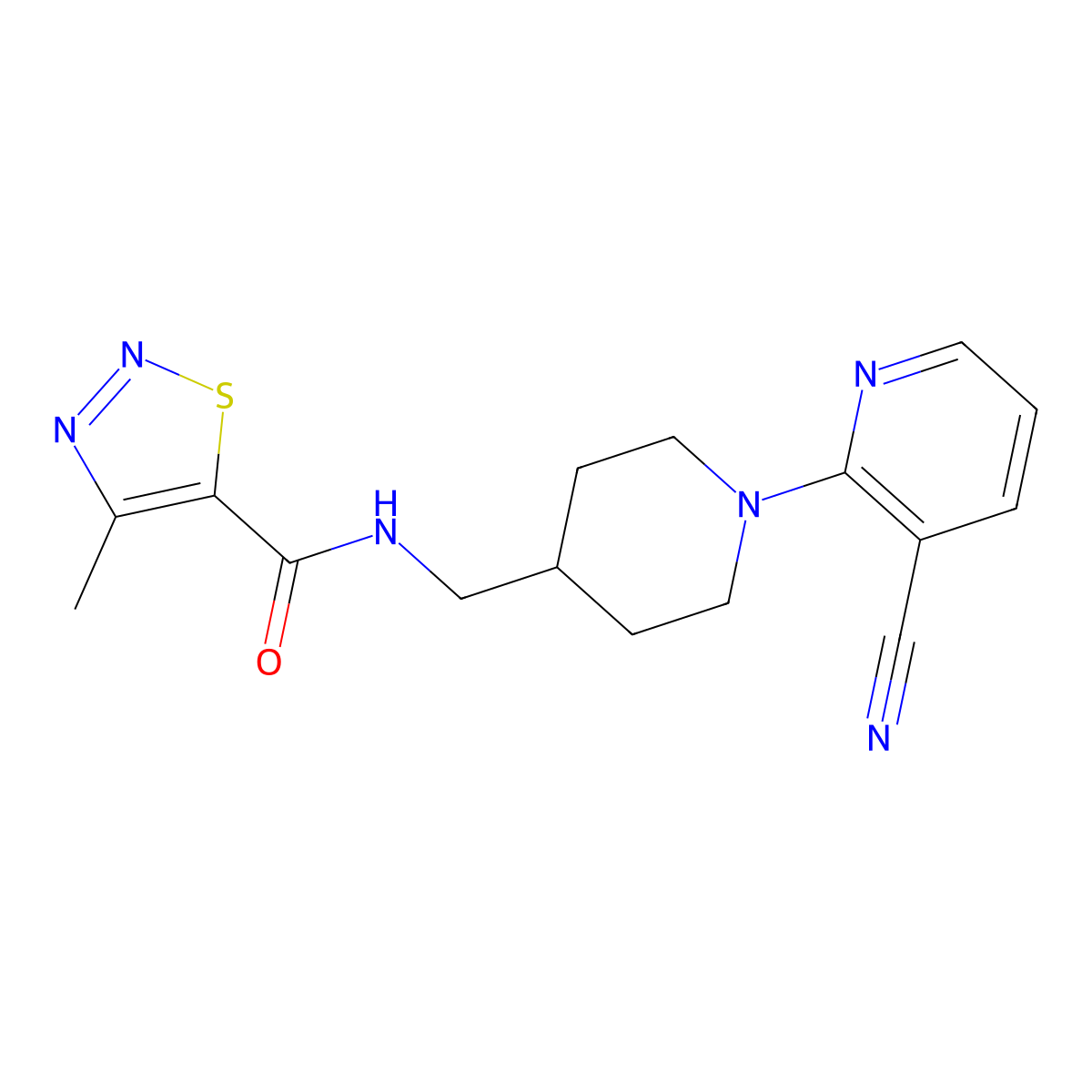 N-((1-(3-cyanopyridin-2-yl)piperidin-4-yl)methyl)-4-methyl-1,2,3-thiadiazole-5-carboxamide molecular structure, CAS 1797953-17-3