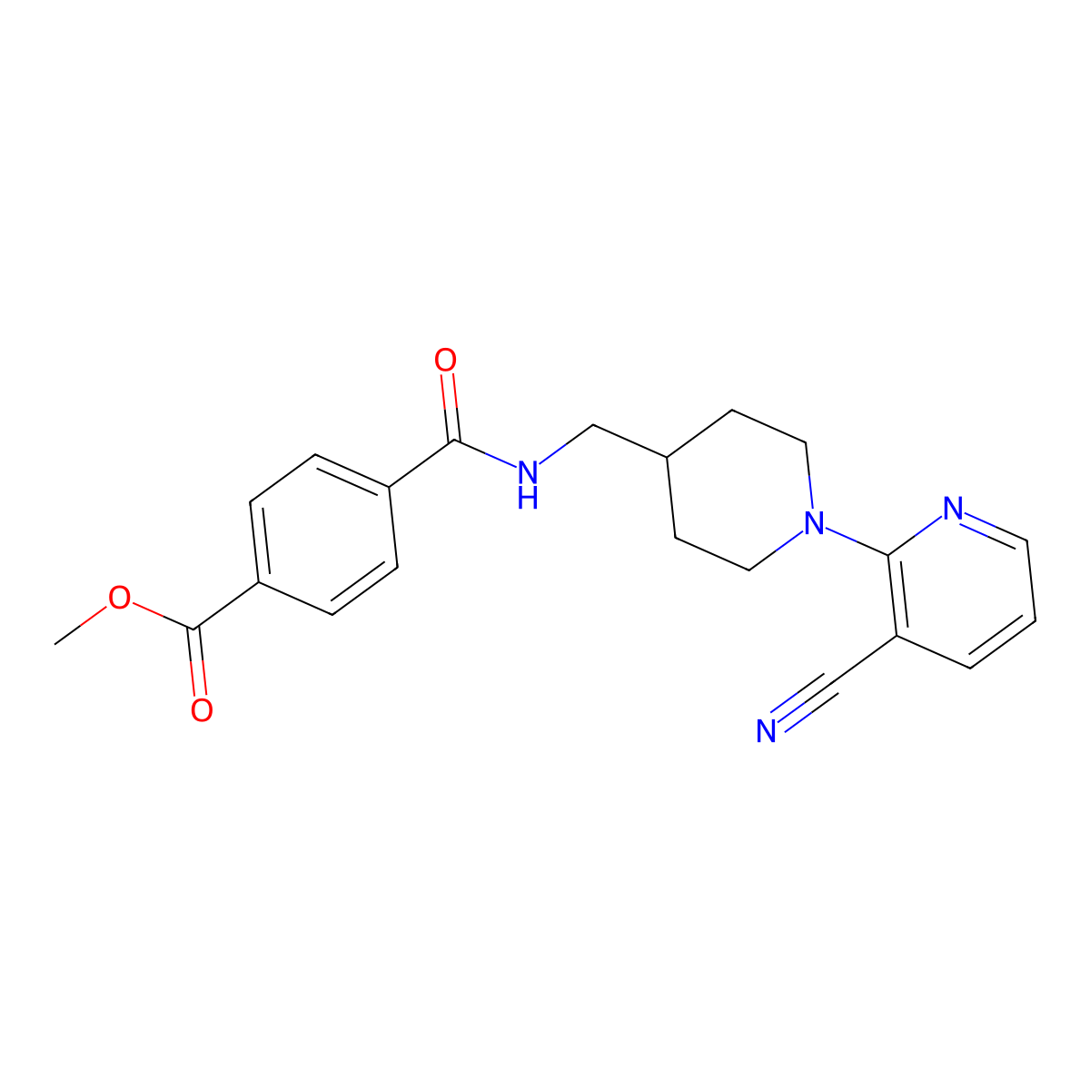 Methyl 4-(((1-(3-cyanopyridin-2-yl)piperidin-4-yl)methyl)carbamoyl)benzoate molecular structure, CAS 1797953-19-5