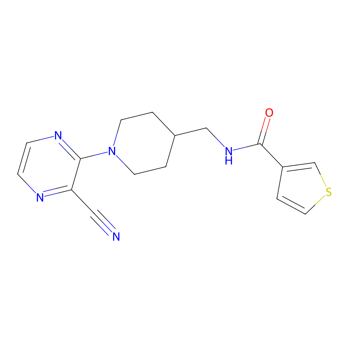 N-((1-(3-cyanopyrazin-2-yl)piperidin-4-yl)methyl)thiophene-3-carboxamide molecular structure, CAS 1797954-21-2