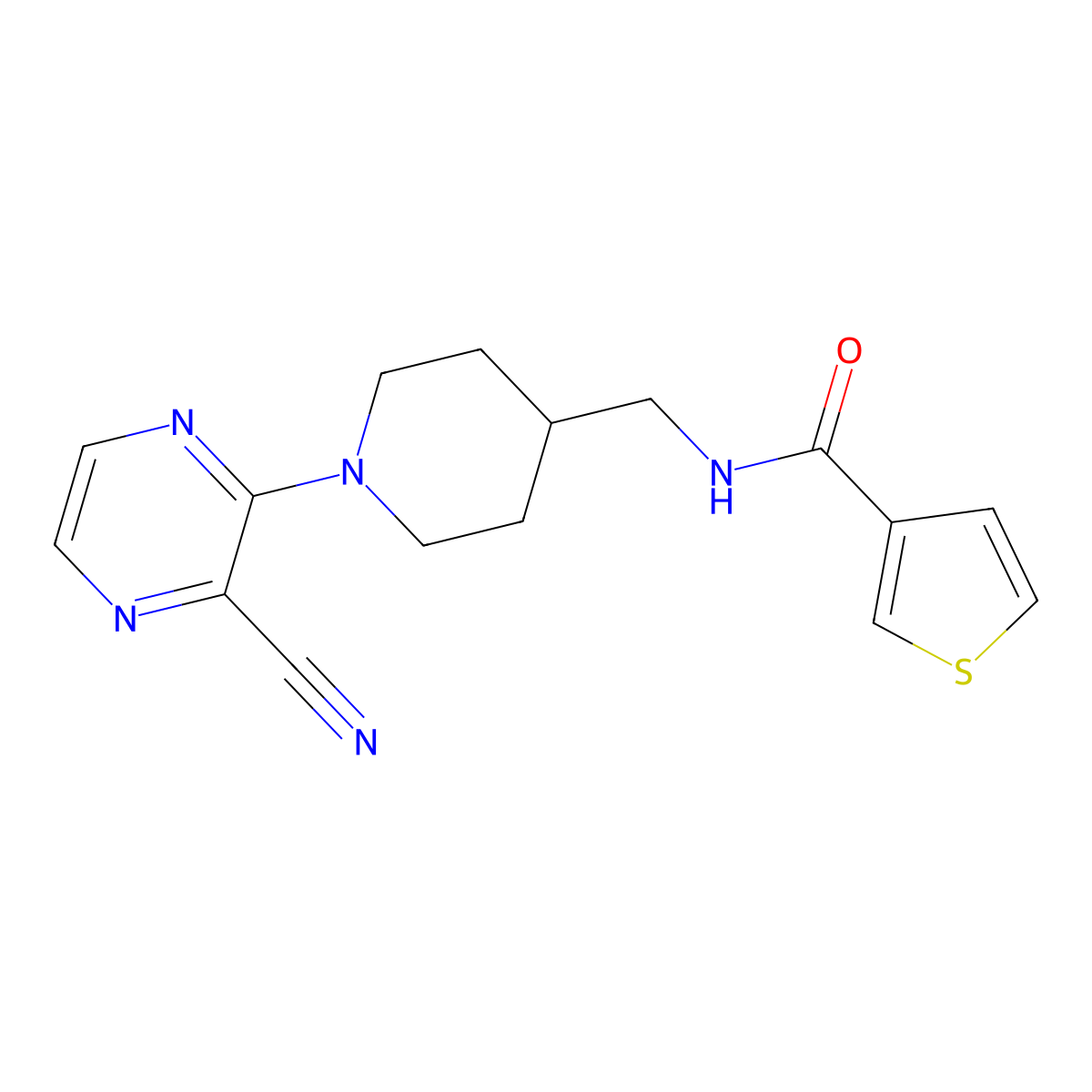 N-((1-(3-cyanopyrazin-2-yl)piperidin-4-yl)methyl)thiophene-3-carboxamide molecular structure, CAS 1797954-21-2