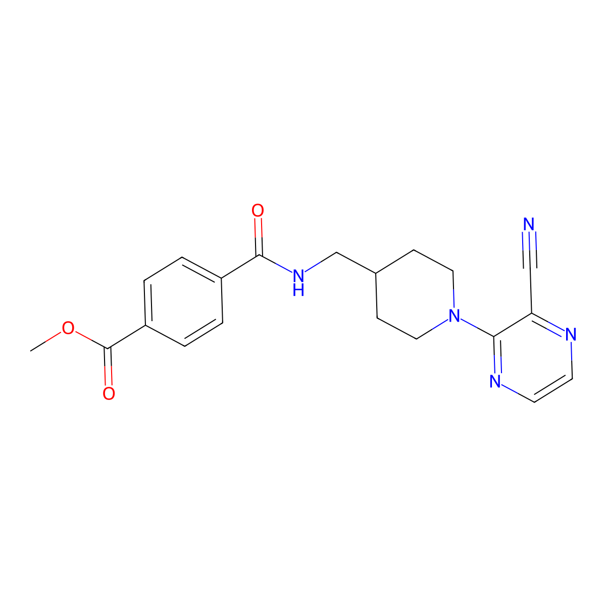 Methyl 4-({[1-(3-cyanopyrazin-2-yl)piperidin-4-yl]methyl}carbamoyl)benzoate molecular structure, CAS 1797954-30-3