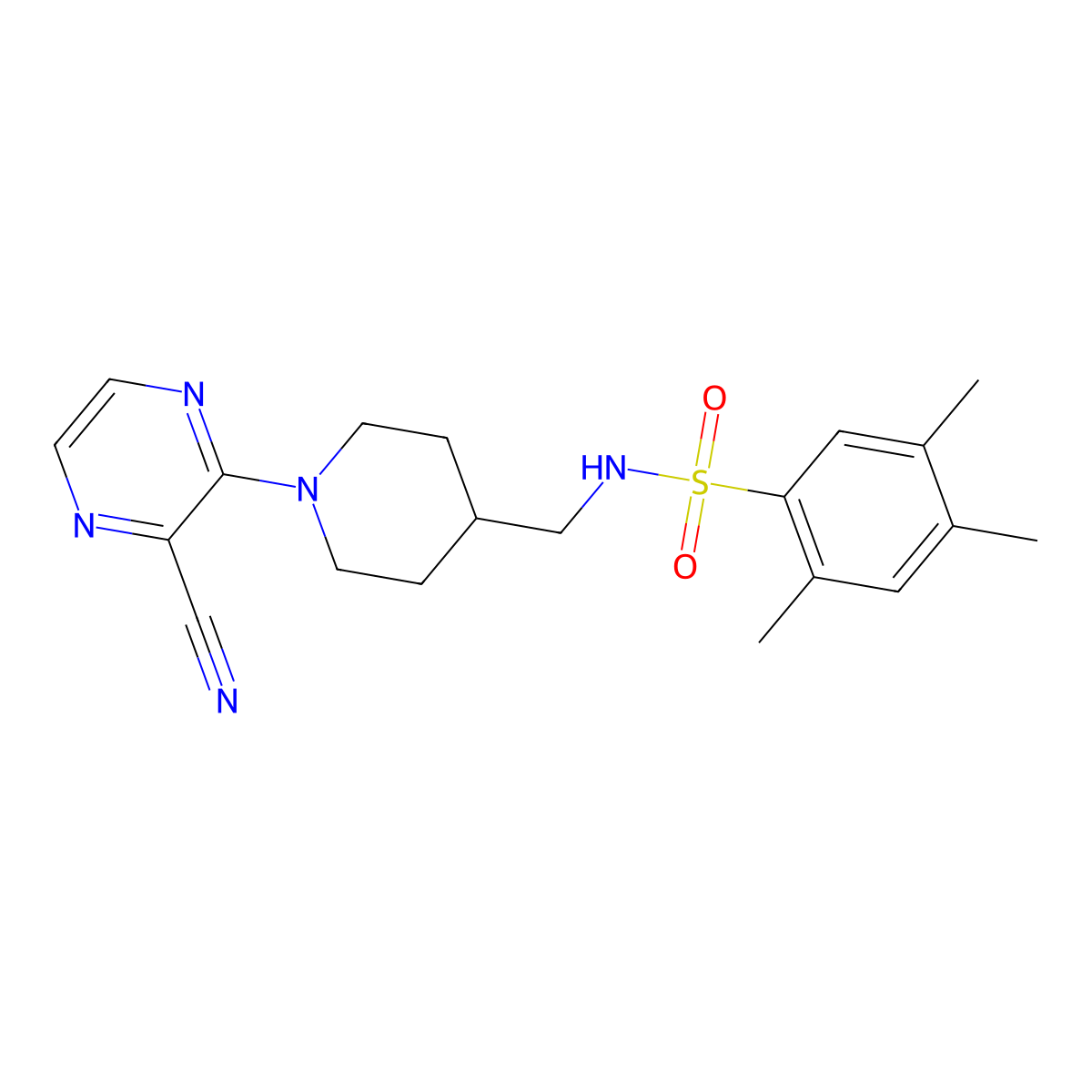 N-((1-(3-cyanopyrazin-2-yl)piperidin-4-yl)methyl)-2,4,5-trimethylbenzenesulfonamide molecular structure, CAS 1797954-48-3