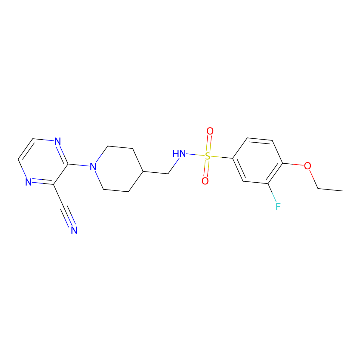 N-((1-(3-cyanopyrazin-2-yl)piperidin-4-yl)methyl)-4-ethoxy-3-fluorobenzenesulfonamide molecular structure, CAS 1797954-55-2