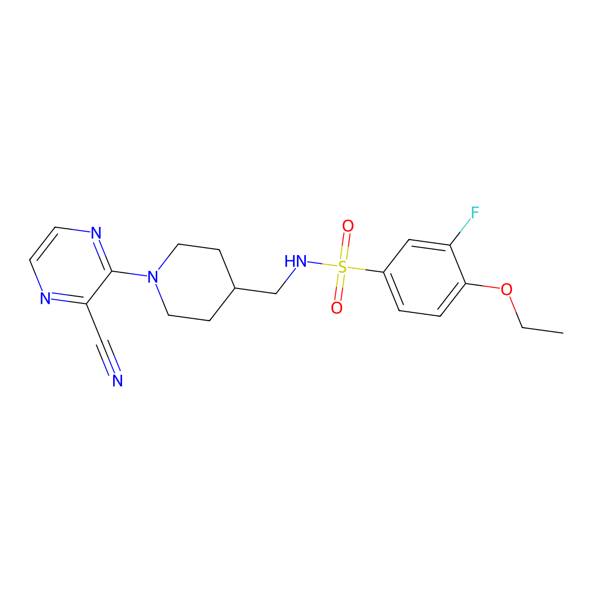 N-((1-(3-cyanopyrazin-2-yl)piperidin-4-yl)methyl)-4-ethoxy-3-fluorobenzenesulfonamide molecular structure, CAS 1797954-55-2