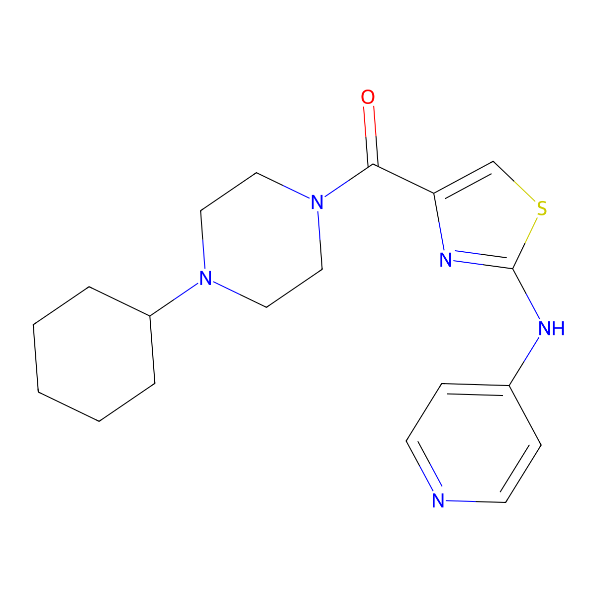 (4-Cyclohexylpiperazin-1-yl)(2-(pyridin-4-ylamino)thiazol-4-yl)methanone molecular structure, CAS 1797954-65-4