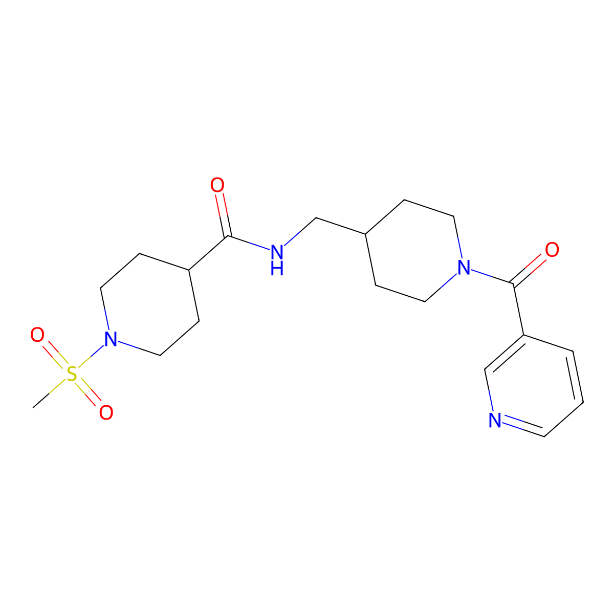 1-(methylsulfonyl)-N-((1-nicotinoylpiperidin-4-yl)methyl)piperidine-4-carboxamide molecular structure, CAS 1797955-00-0