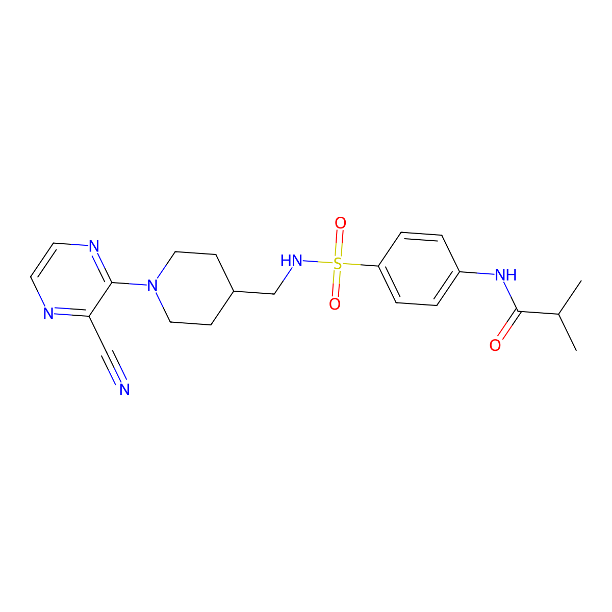 N-(4-(N-((1-(3-cyanopyrazin-2-yl)piperidin-4-yl)methyl)sulfamoyl)phenyl)isobutyramide molecular structure, CAS 1797955-09-9
