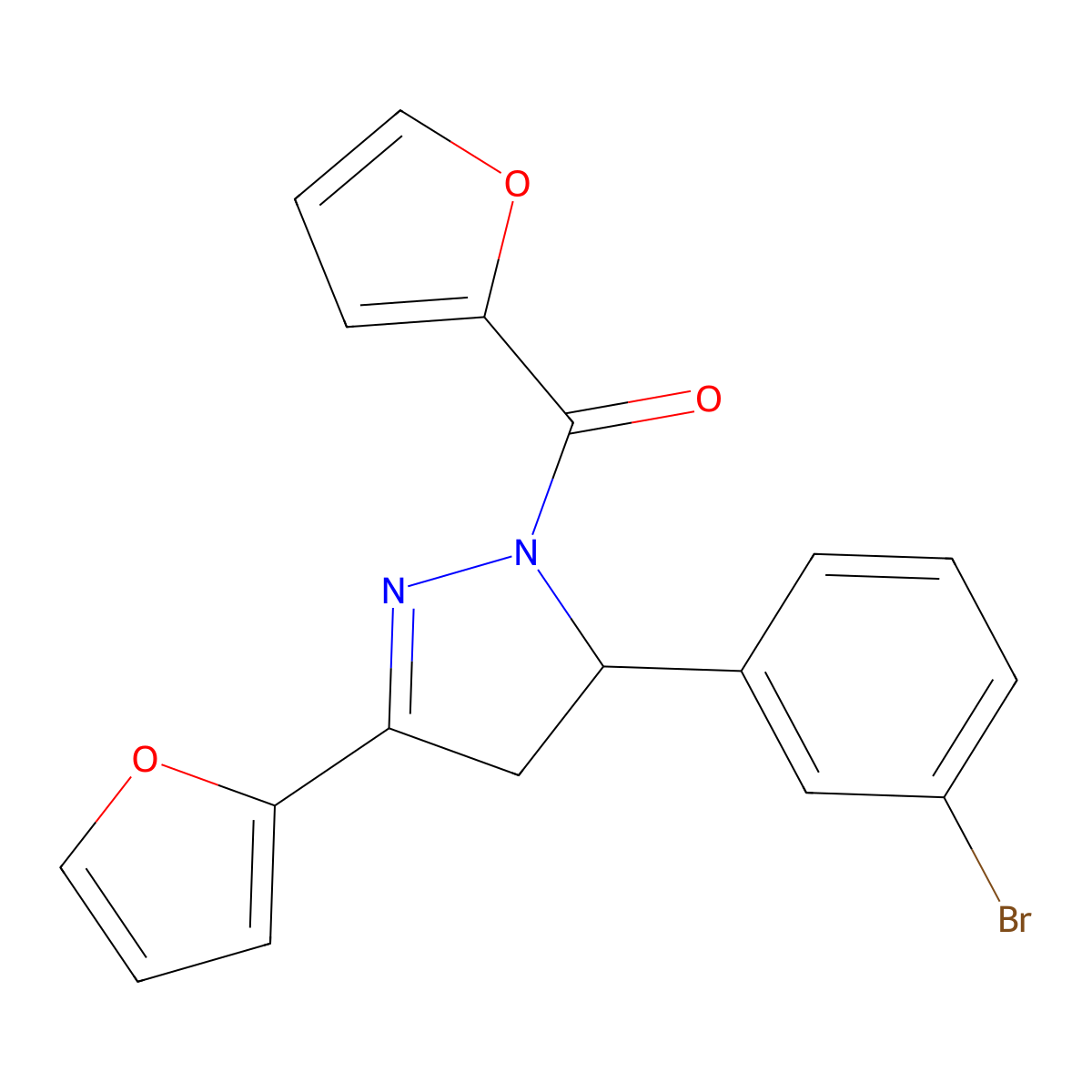(5-(3-bromophenyl)-3-(furan-2-yl)-4,5-dihydro-1H-pyrazol-1-yl)(furan-2-yl)methanone molecular structure, CAS 1797955-16-8