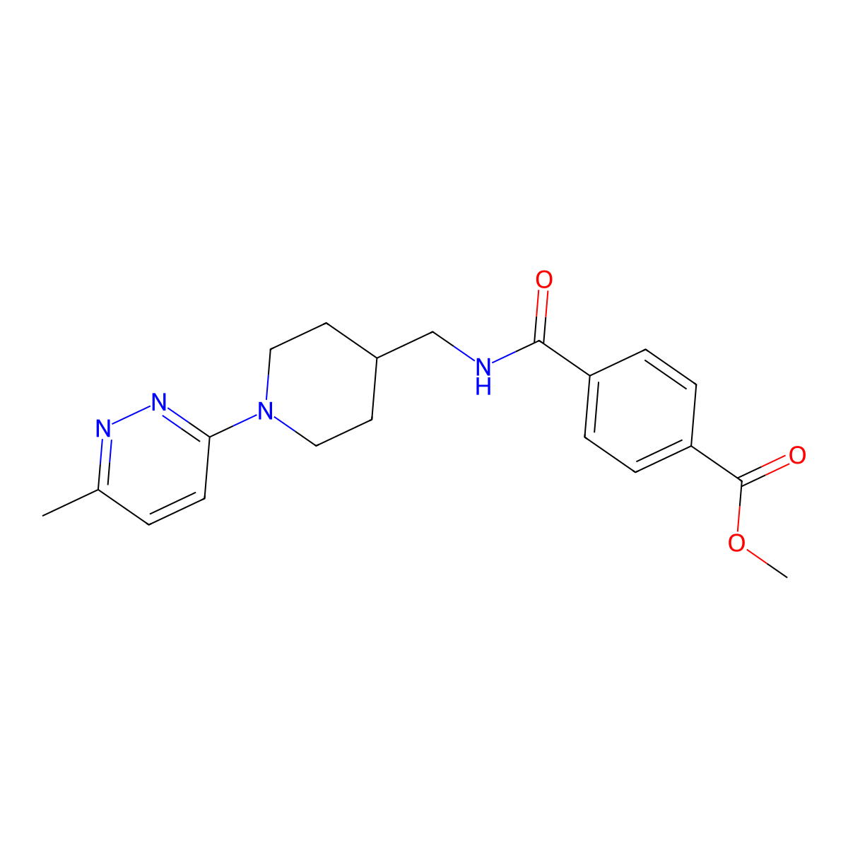 Methyl 4-(((1-(6-methylpyridazin-3-yl)piperidin-4-yl)methyl)carbamoyl)benzoate molecular structure, CAS 1797955-23-7
