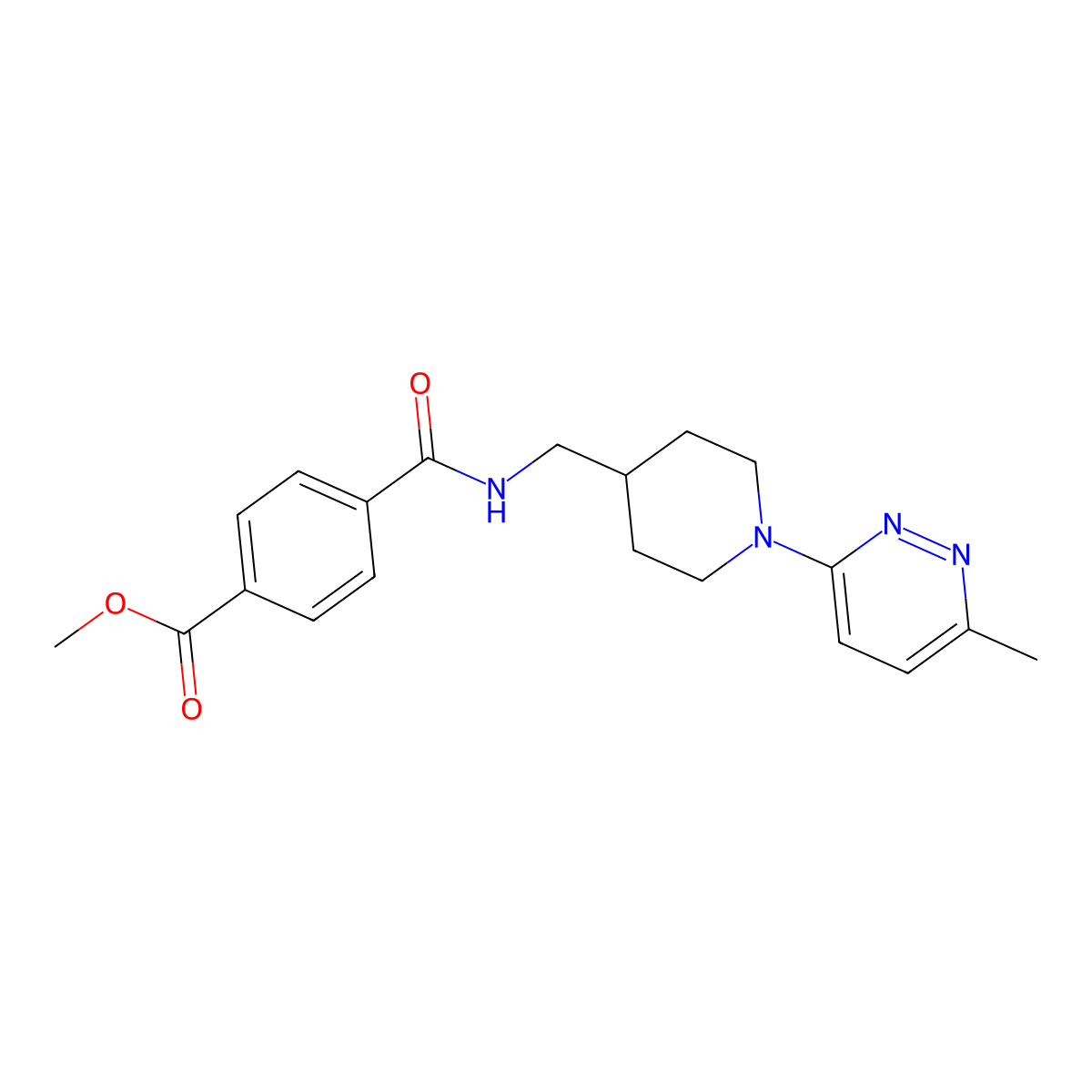 Methyl 4-(((1-(6-methylpyridazin-3-yl)piperidin-4-yl)methyl)carbamoyl)benzoate molecular structure, CAS 1797955-23-7
