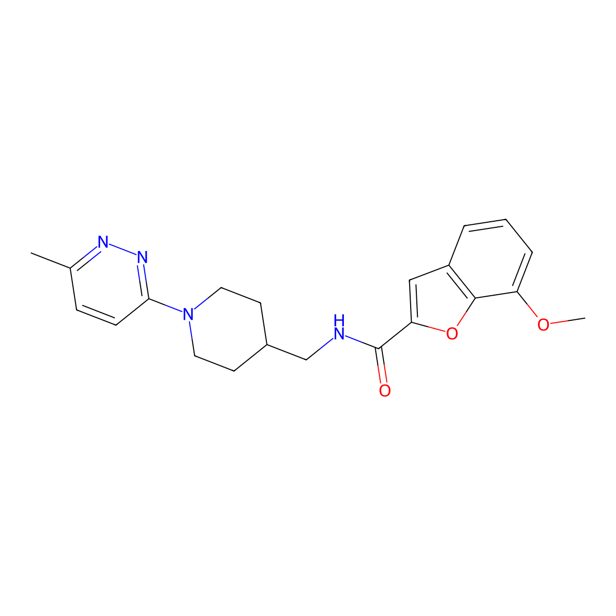 7-methoxy-N-((1-(6-methylpyridazin-3-yl)piperidin-4-yl)methyl)benzofuran-2-carboxamide molecular structure, CAS 1797955-26-0