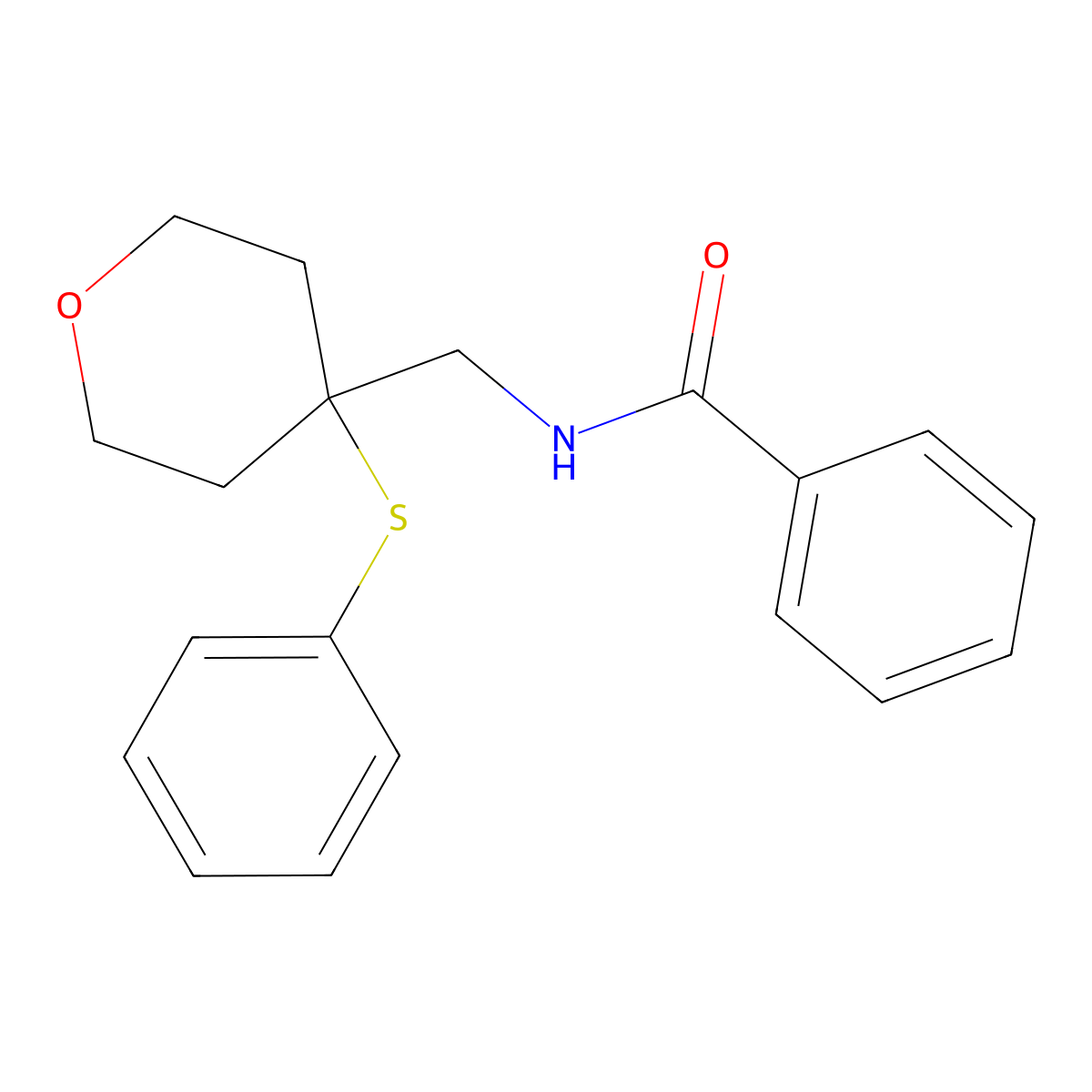 N-((4-(phenylthio)tetrahydro-2H-pyran-4-yl)methyl)benzamide molecular structure, CAS 1797955-44-2