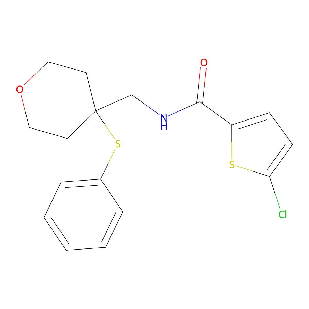 5-chloro-N-((4-(phenylthio)tetrahydro-2H-pyran-4-yl)methyl)thiophene-2-carboxamide molecular structure, CAS 1797955-53-3