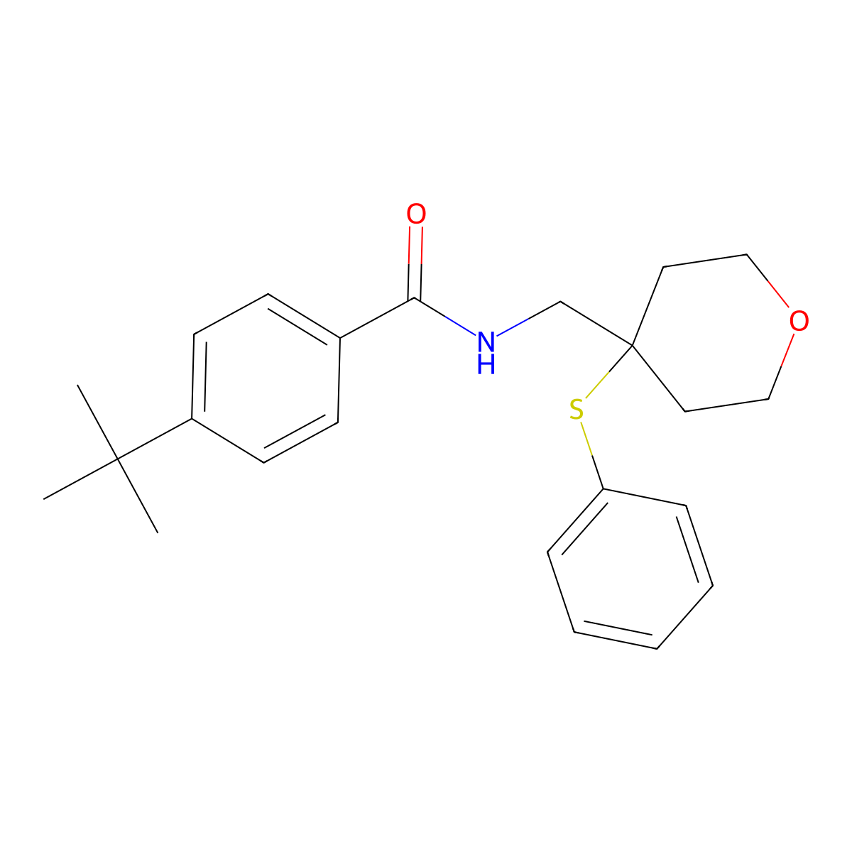 4-(tert-butyl)-N-((4-(phenylthio)tetrahydro-2H-pyran-4-yl)methyl)benzamide molecular structure, CAS 1797955-66-8