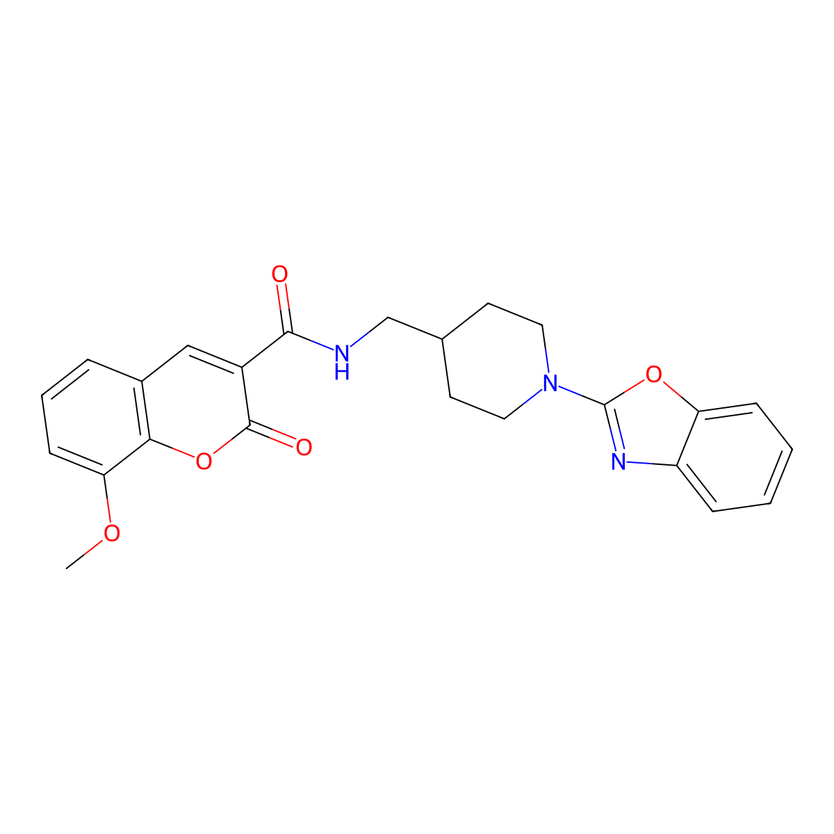 N-((1-(benzo[d]oxazol-2-yl)piperidin-4-yl)methyl)-8-methoxy-2-oxo-2H-chromene-3-carboxamide molecular structure, CAS 1797955-67-9