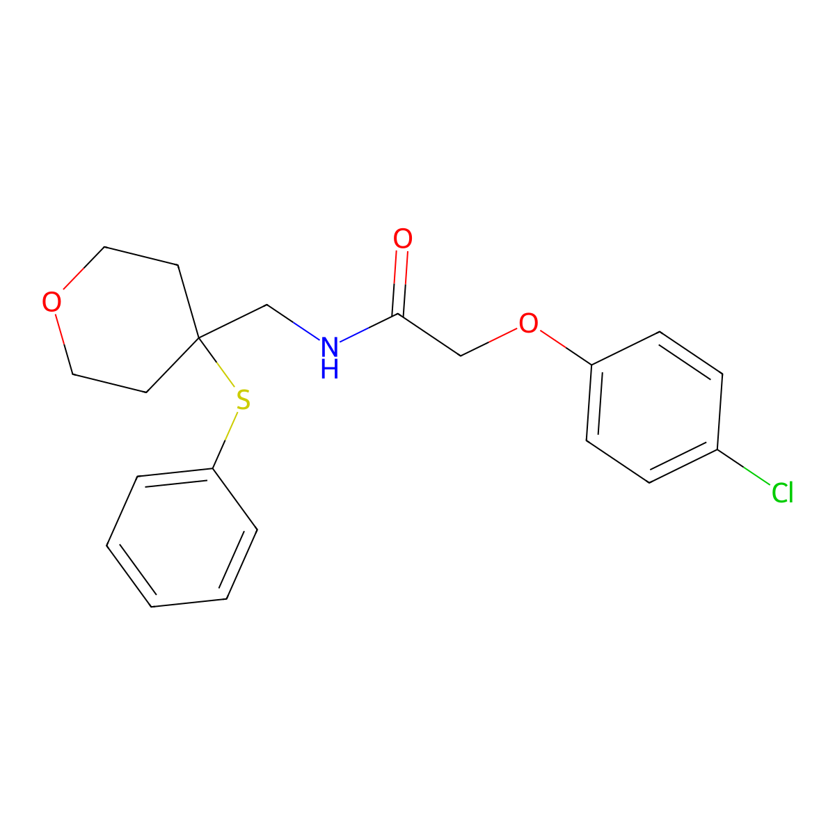 2-(4-chlorophenoxy)-N-((4-(phenylthio)tetrahydro-2H-pyran-4-yl)methyl)acetamide molecular structure, CAS 1797955-70-4