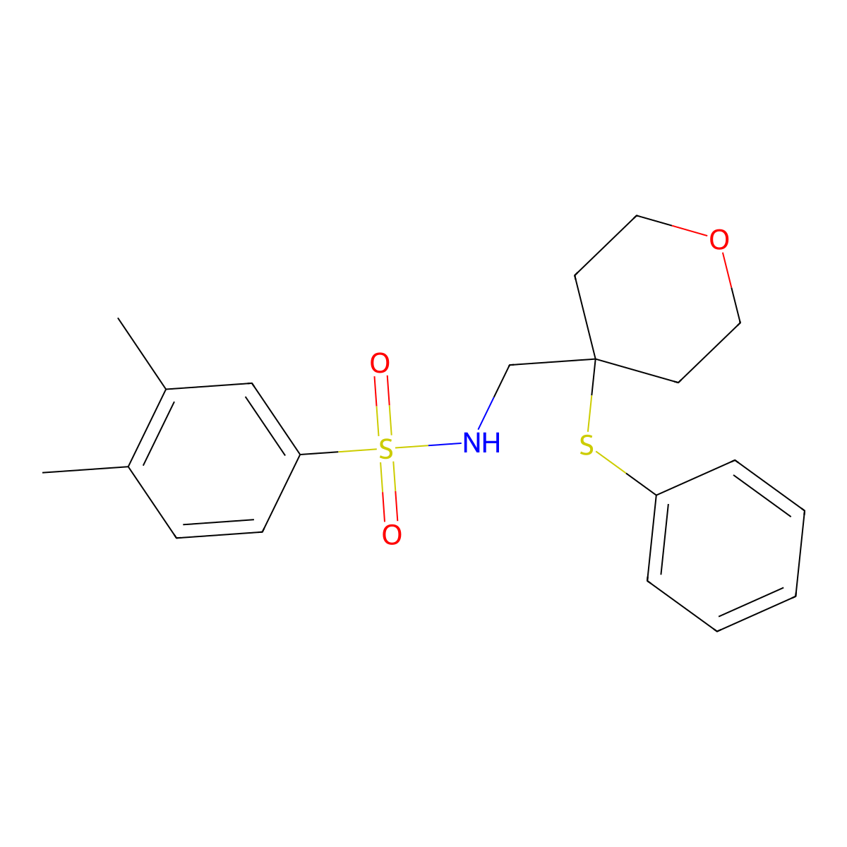 3,4-dimethyl-N-((4-(phenylthio)tetrahydro-2H-pyran-4-yl)methyl)benzenesulfonamide molecular structure, CAS 1797955-77-1