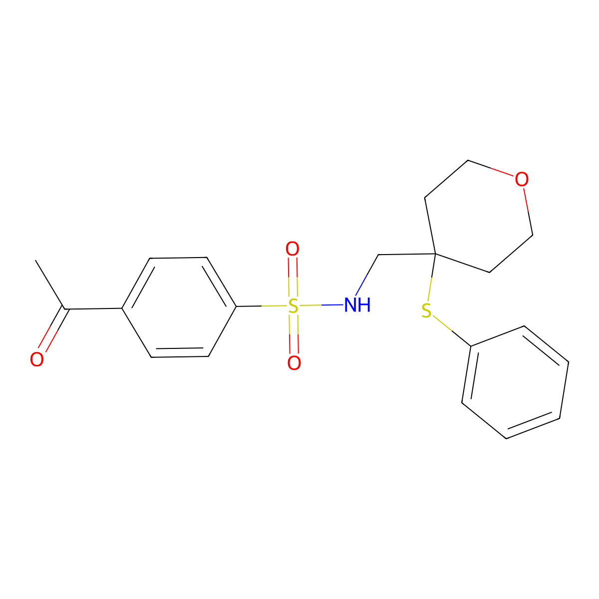 4-acetyl-N-((4-(phenylthio)tetrahydro-2H-pyran-4-yl)methyl)benzenesulfonamide molecular structure, CAS 1797955-84-0