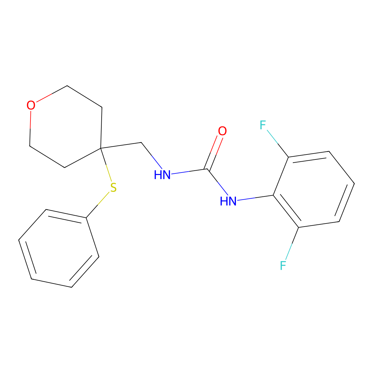 1-(2,6-difluorophenyl)-3-((4-(phenylthio)tetrahydro-2H-pyran-4-yl)methyl)urea molecular structure, CAS 1797955-97-5