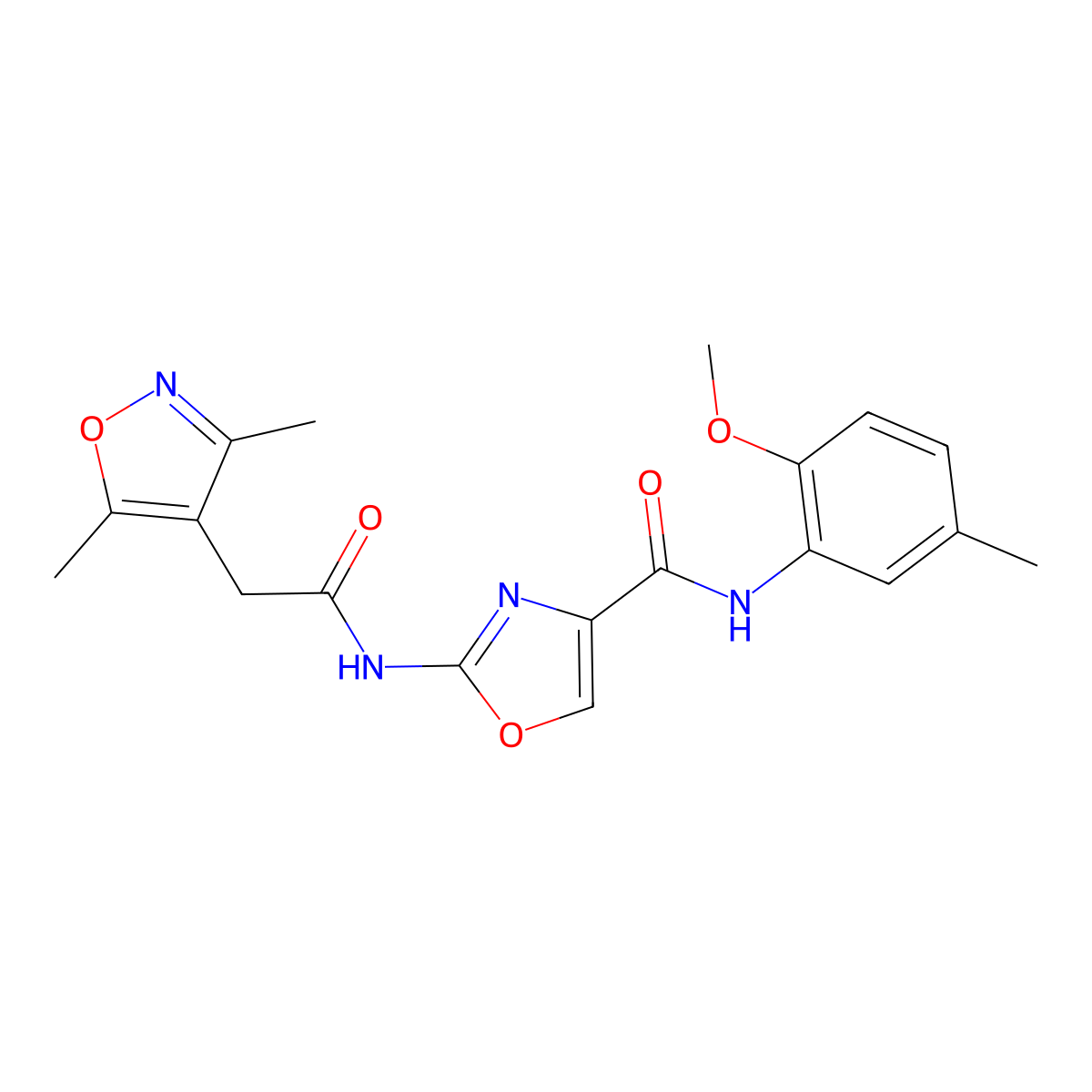 2-(2-(3,5-dimethylisoxazol-4-yl)acetamido)-N-(2-methoxy-5-methylphenyl)oxazole-4-carboxamide molecular structure, CAS 1797956-33-2