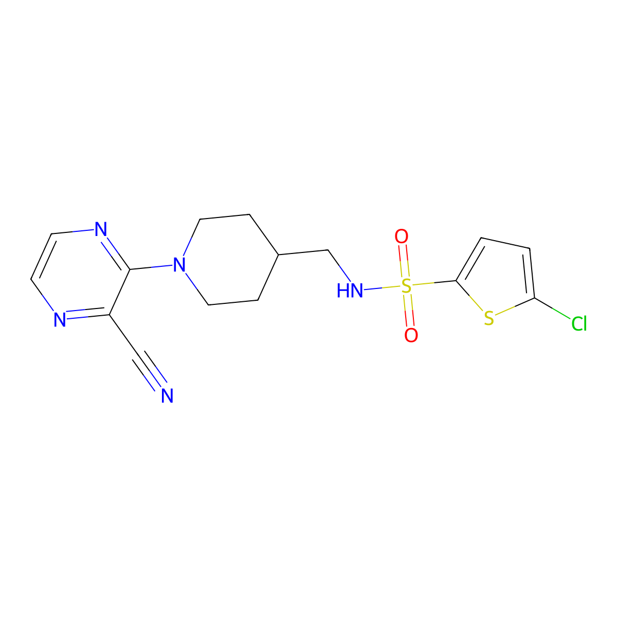 5-chloro-N-((1-(3-cyanopyrazin-2-yl)piperidin-4-yl)methyl)thiophene-2-sulfonamide molecular structure, CAS 1797956-34-3