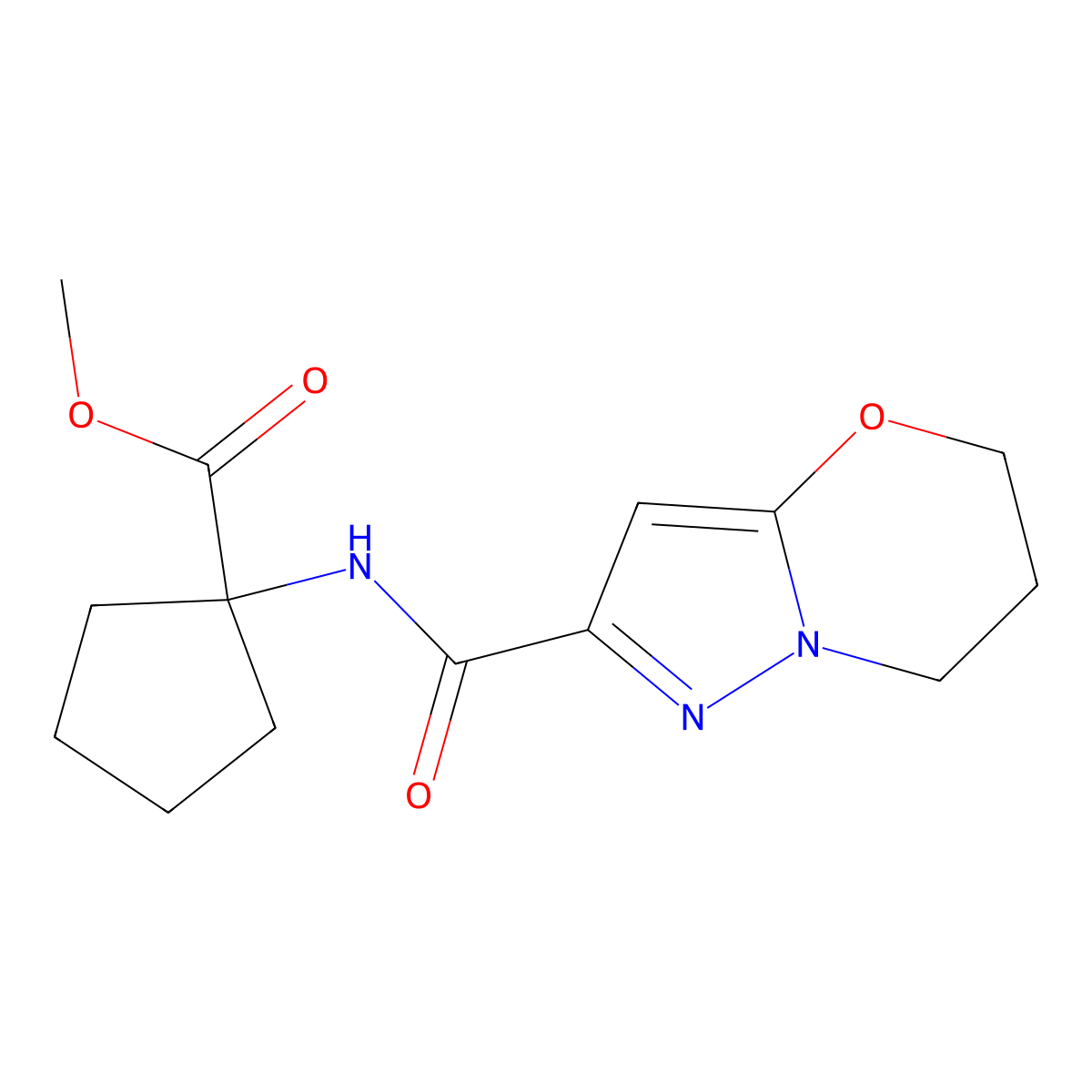 methyl 1-(6,7-dihydro-5H-pyrazolo[5,1-b][1,3]oxazine-2-carboxamido)cyclopentanecarboxylate molecular structure, CAS 1797956-51-4