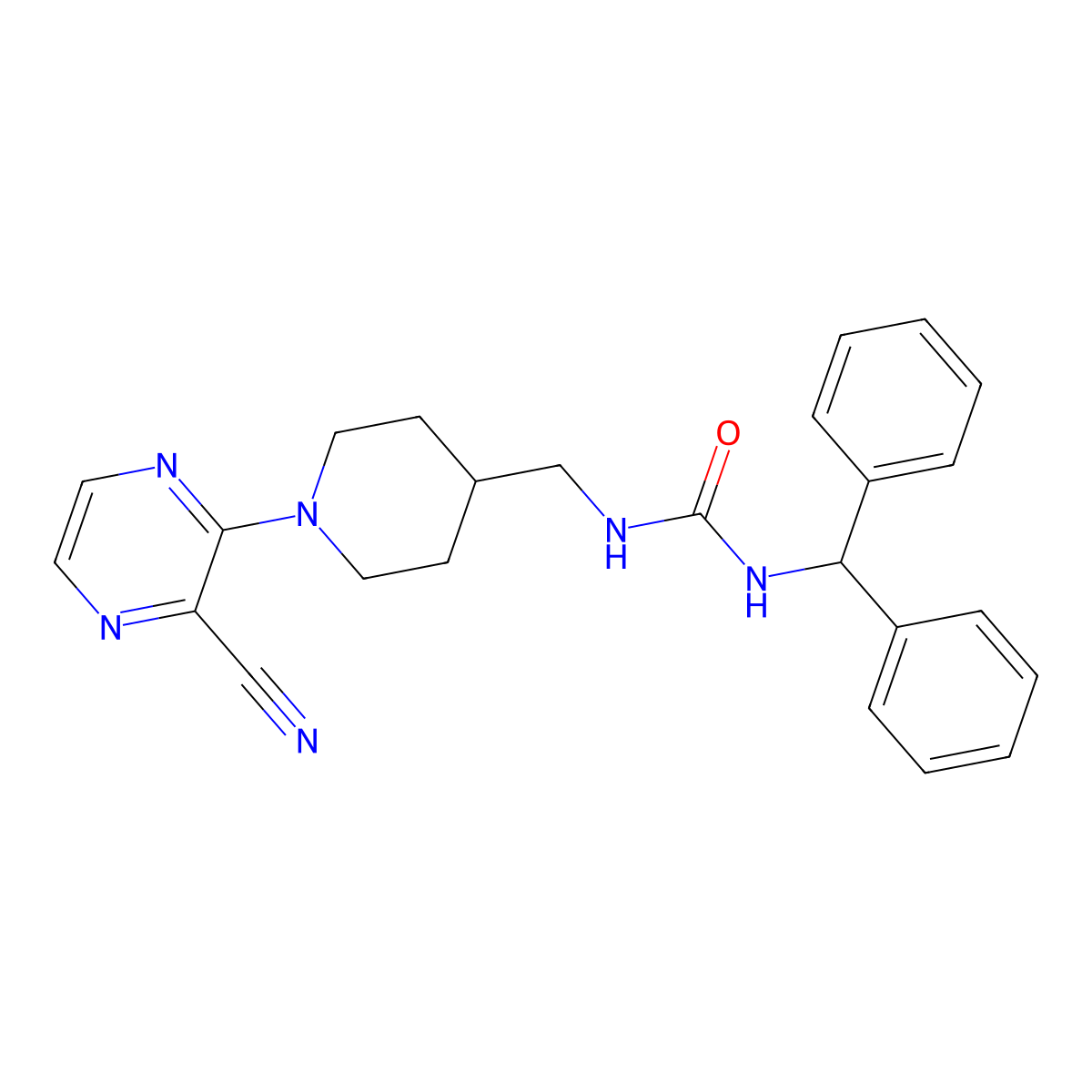 1-Benzhydryl-3-((1-(3-cyanopyrazin-2-yl)piperidin-4-yl)methyl)urea molecular structure, CAS 1797956-65-0