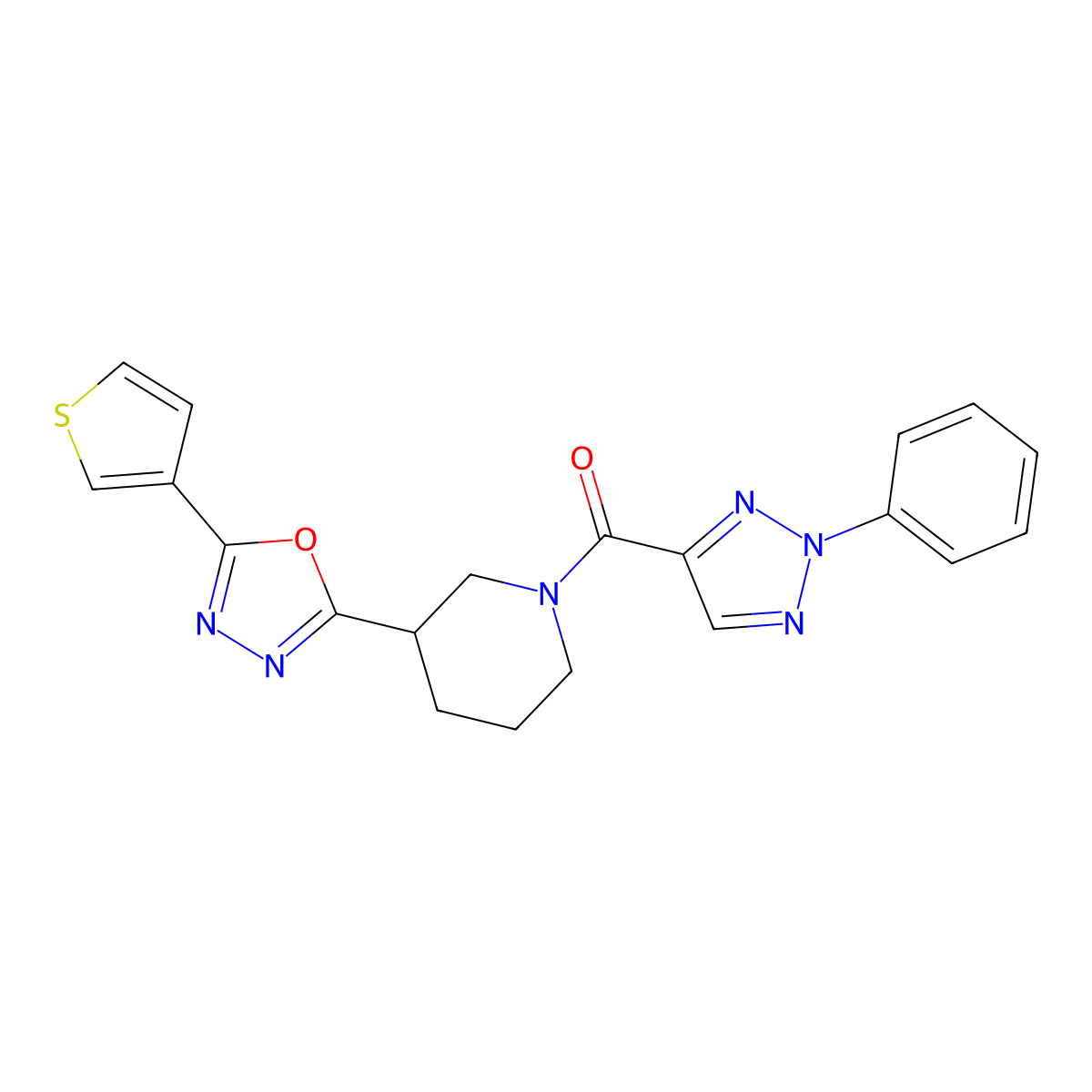 (2-phenyl-2H-1,2,3-triazol-4-yl)(3-(5-(thiophen-3-yl)-1,3,4-oxadiazol-2-yl)piperidin-1-yl)methanone molecular structure, CAS 1797956-73-0