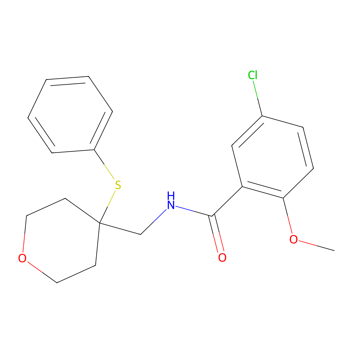 5-chloro-2-methoxy-N-((4-(phenylthio)tetrahydro-2H-pyran-4-yl)methyl)benzamide molecular structure, CAS 1797956-86-5