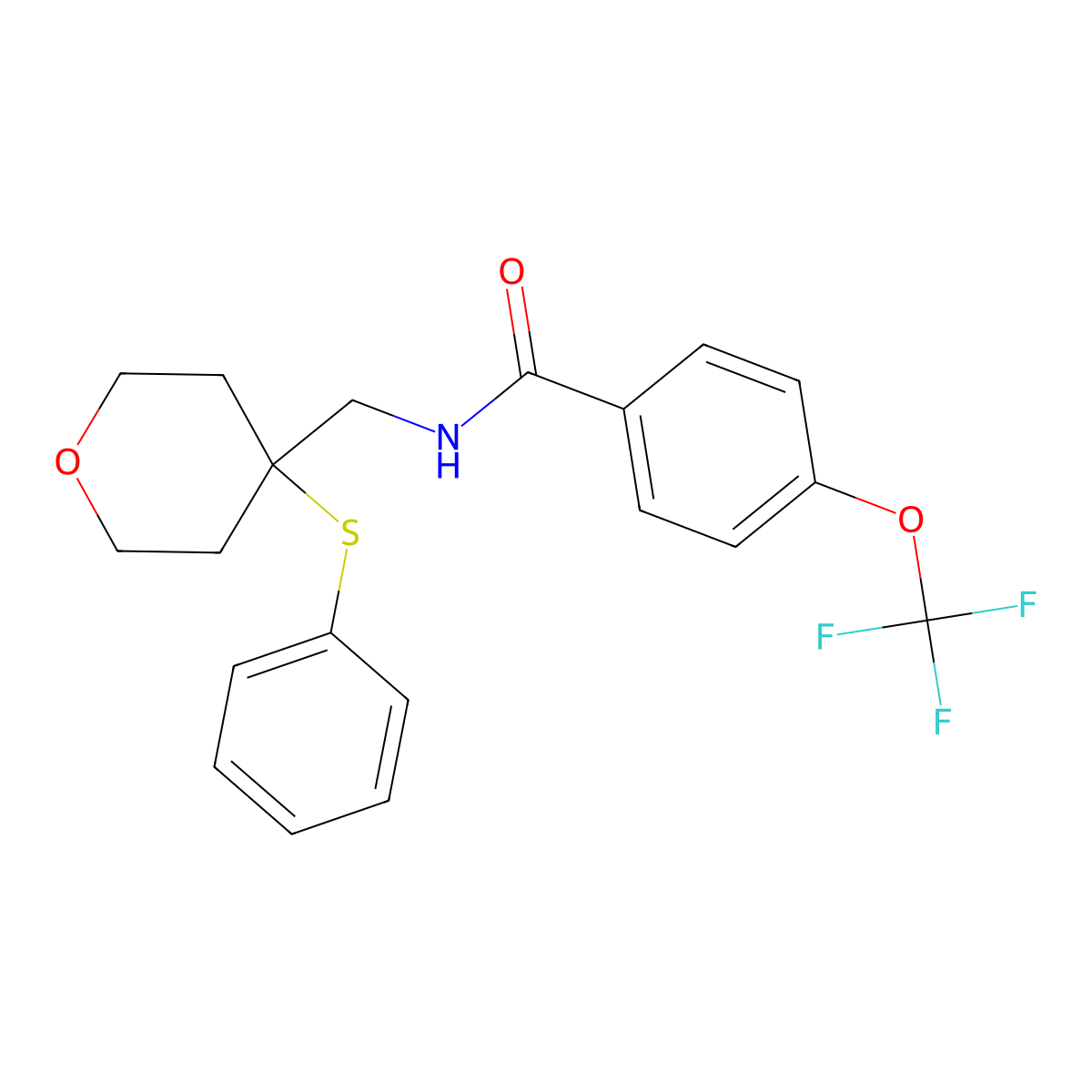 N-((4-(phenylthio)tetrahydro-2H-pyran-4-yl)methyl)-4-(trifluoromethoxy)benzamide molecular structure, CAS 1797956-99-0