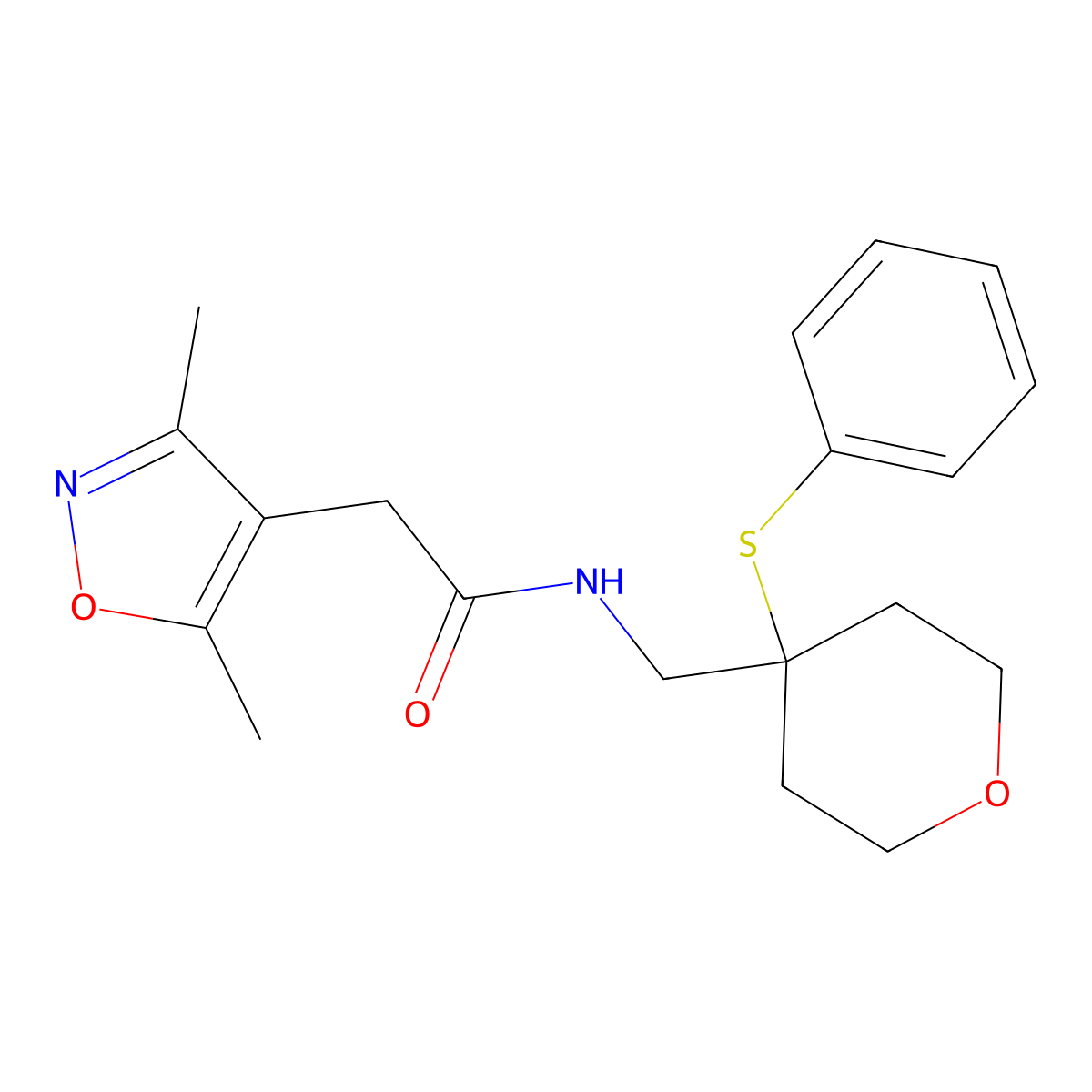 2-(3,5-dimethylisoxazol-4-yl)-N-((4-(phenylthio)tetrahydro-2H-pyran-4-yl)methyl)acetamide molecular structure, CAS 1797957-02-8