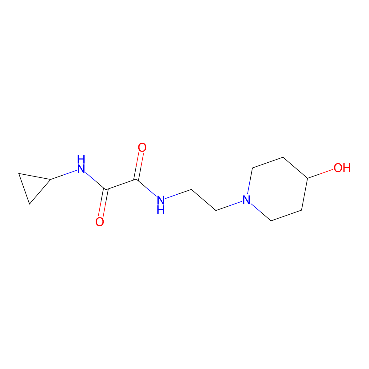 N1-cyclopropyl-N2-(2-(4-hydroxypiperidin-1-yl)ethyl)oxalamide molecular structure, CAS 1797957-06-2