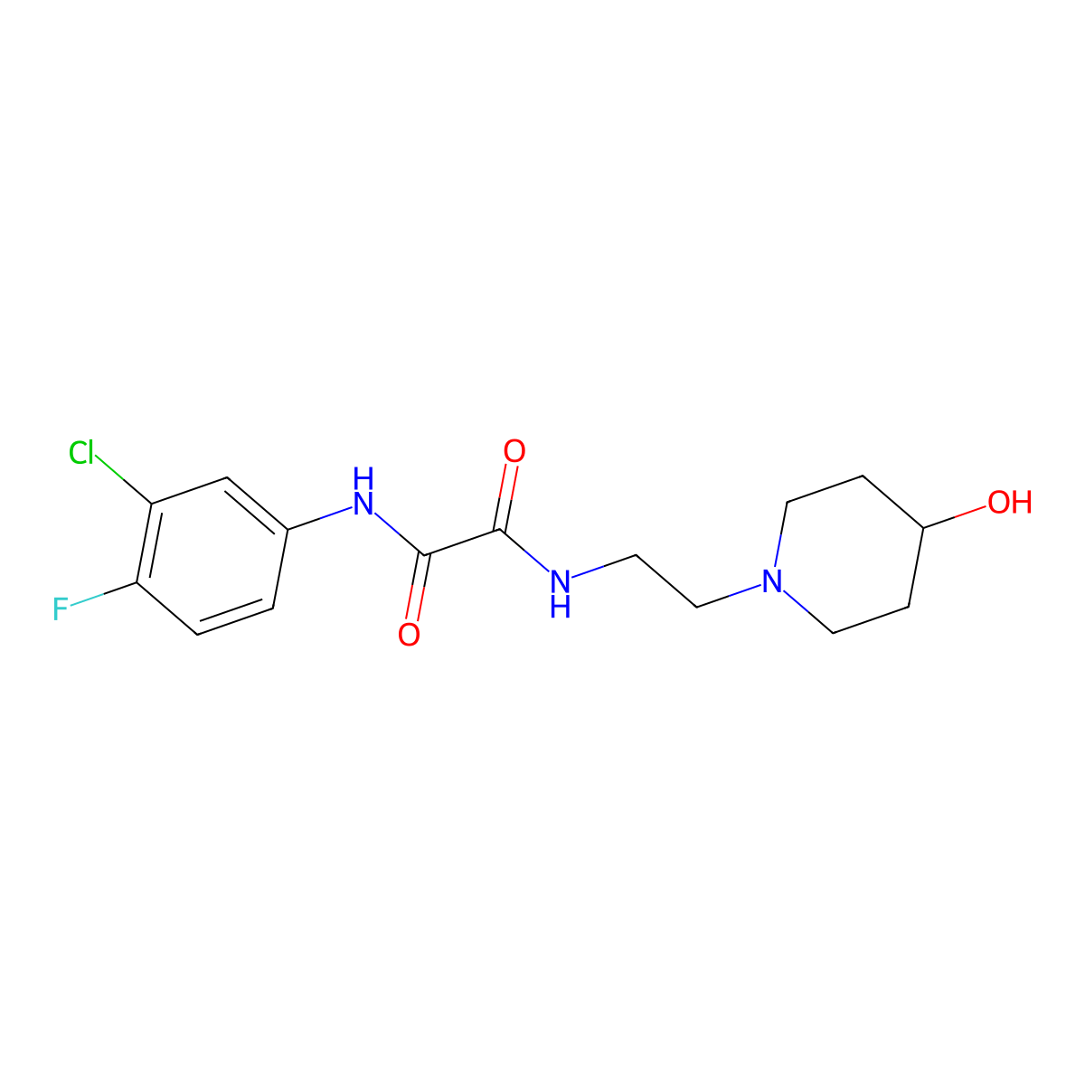 N1-(3-chloro-4-fluorophenyl)-N2-(2-(4-hydroxypiperidin-1-yl)ethyl)oxalamide molecular structure, CAS 1797957-11-9