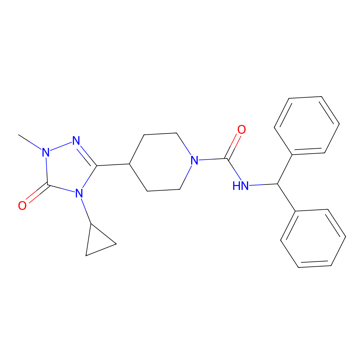 N-benzhydryl-4-(4-cyclopropyl-1-methyl-5-oxo-4,5-dihydro-1H-1,2,4-triazol-3-yl)piperidine-1-carboxamide molecular structure, CAS 1797957-16-4