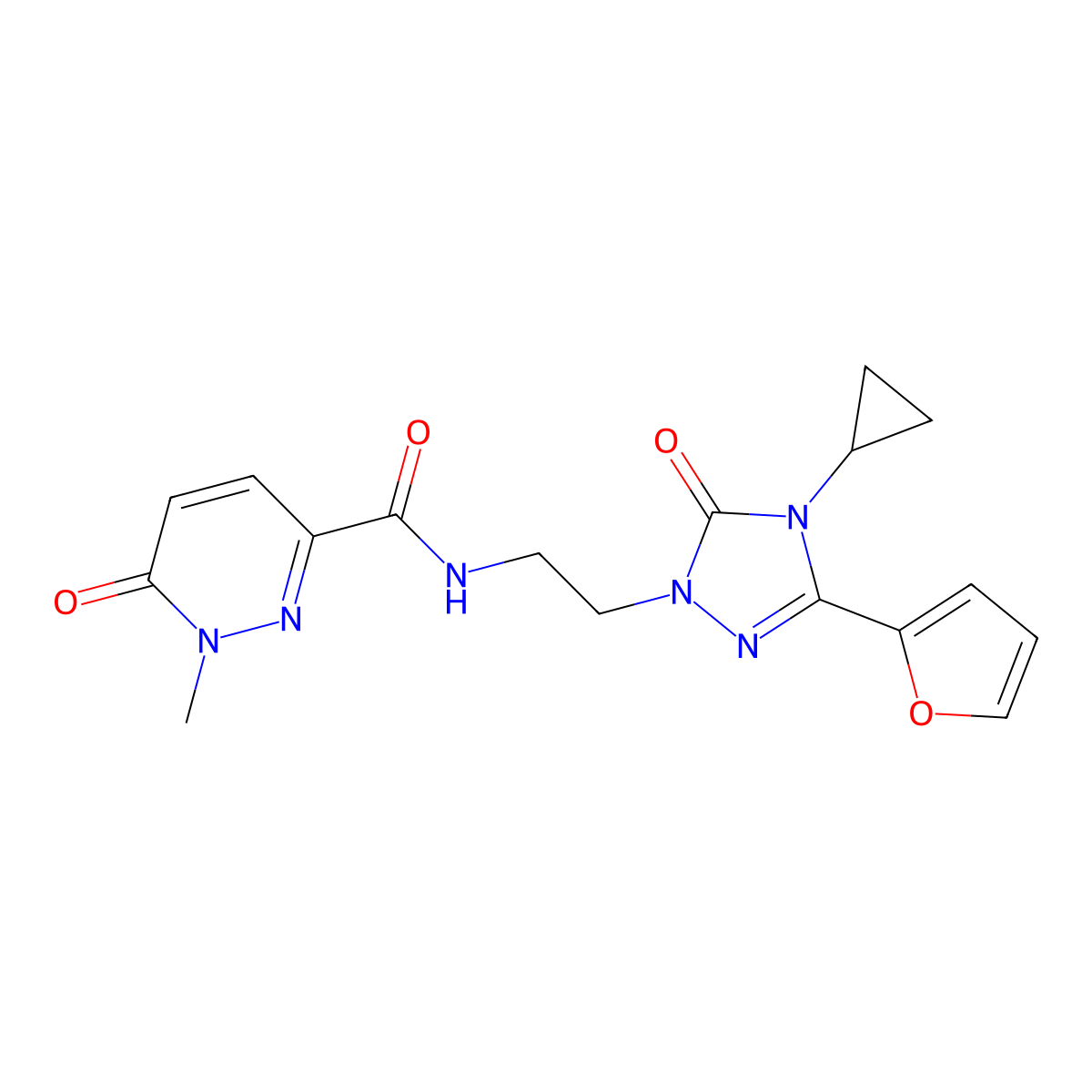 N-{2-[4-cyclopropyl-3-(furan-2-yl)-5-oxo-4,5-dihydro-1H-1,2,4-triazol-1-yl]ethyl}-1-methyl-6-oxo-1,6-dihydropyridazine-3-carboxamide molecular structure, CAS 1797957-27-7