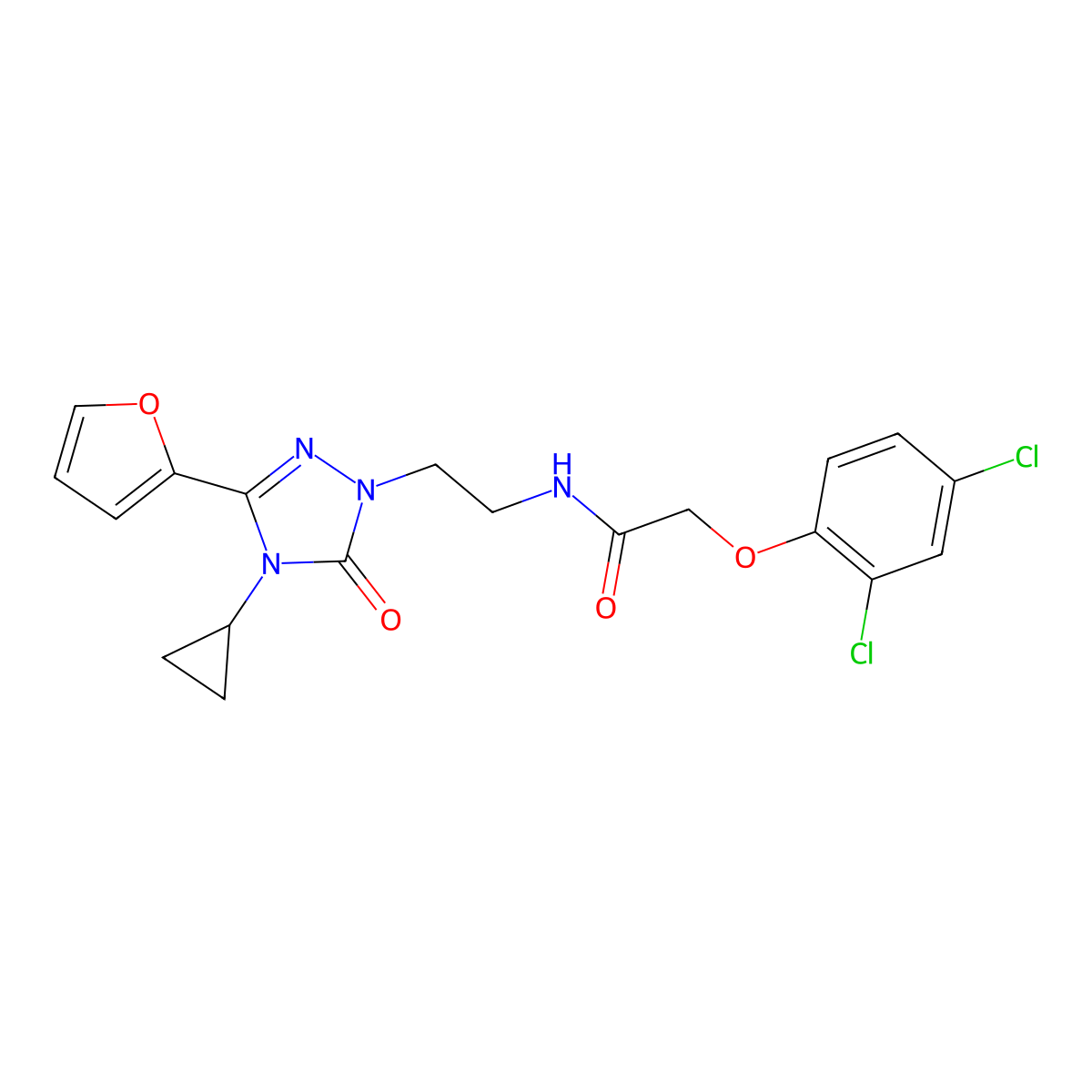 N-{2-[4-cyclopropyl-3-(furan-2-yl)-5-oxo-4,5-dihydro-1H-1,2,4-triazol-1-yl]ethyl}-2-(2,4-dichlorophenoxy)acetamide molecular structure, CAS 1797957-33-5