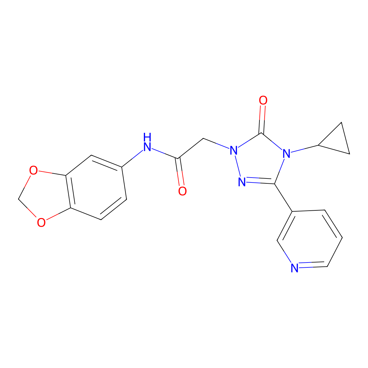 N-(benzo[d][1,3]dioxol-5-yl)-2-(4-cyclopropyl-5-oxo-3-(pyridin-3-yl)-4,5-dihydro-1H-1,2,4-triazol-1-yl)acetamide molecular structure, CAS 1797957-45-9