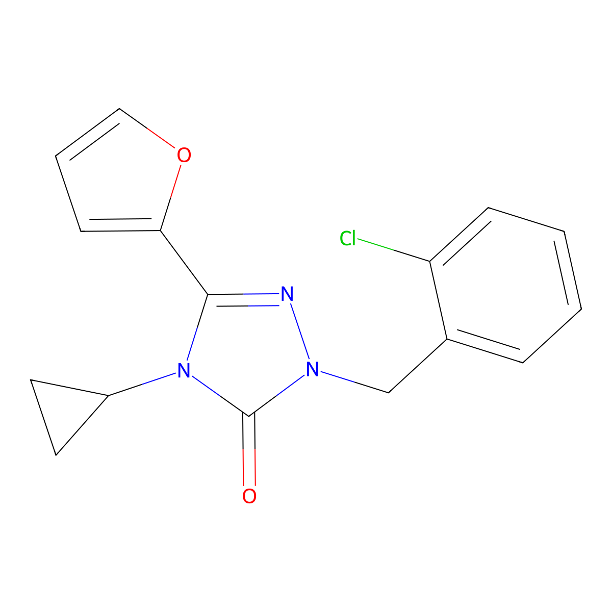 1-(2-chlorobenzyl)-4-cyclopropyl-3-(furan-2-yl)-1H-1,2,4-triazol-5(4H)-one molecular structure, CAS 1797957-50-6