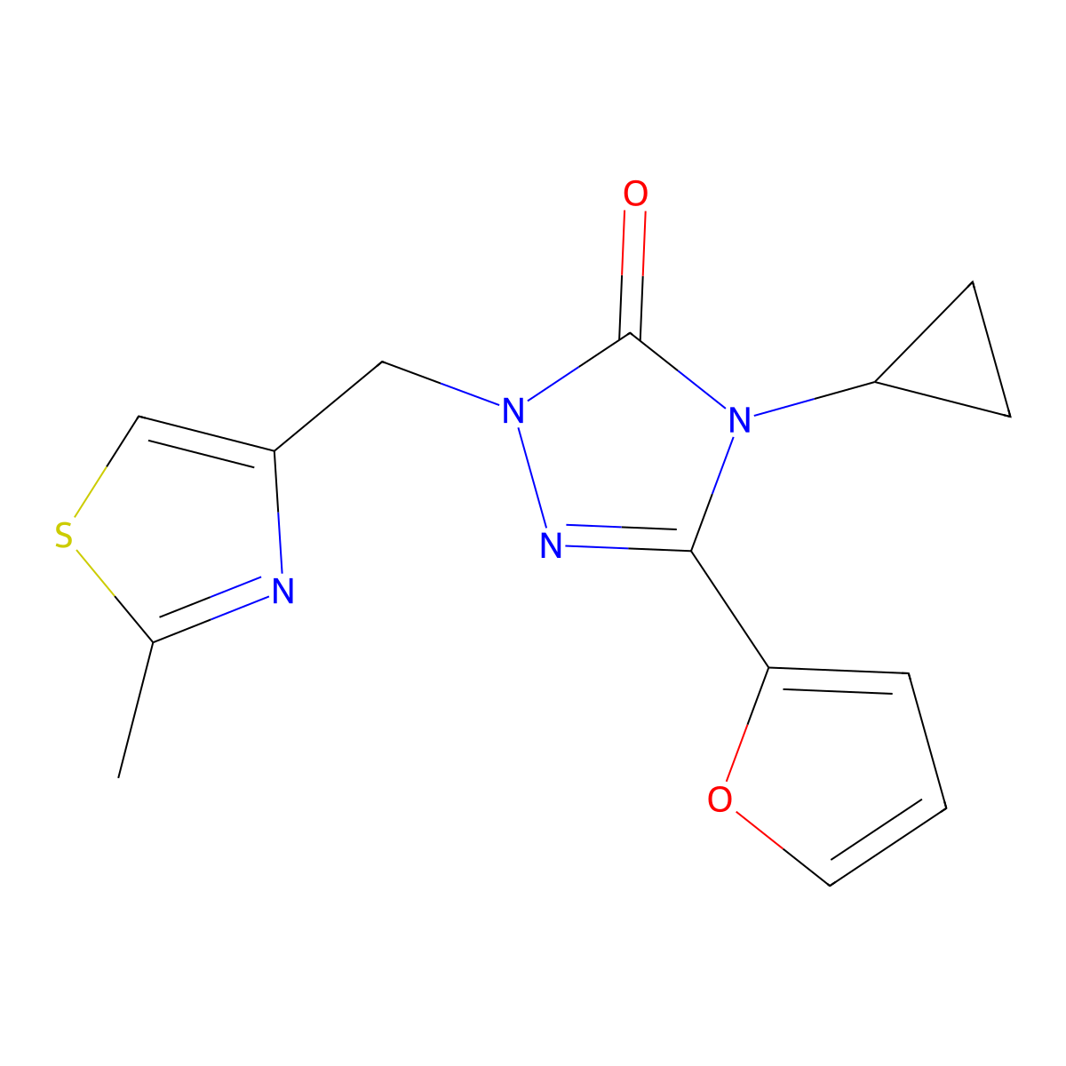 4-cyclopropyl-3-(furan-2-yl)-1-((2-methylthiazol-4-yl)methyl)-1H-1,2,4-triazol-5(4H)-one molecular structure, CAS 1797957-54-0