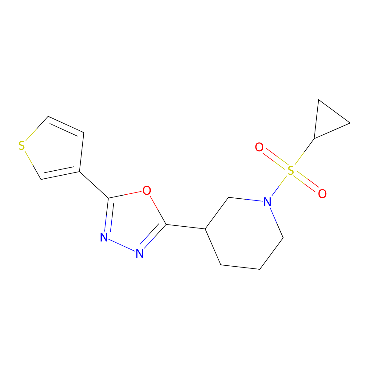 2-(1-(Cyclopropylsulfonyl)piperidin-3-yl)-5-(thiophen-3-yl)-1,3,4-oxadiazole molecular structure, CAS 1797957-61-9