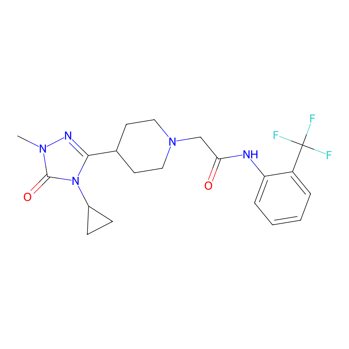 2-[4-(4-cyclopropyl-1-methyl-5-oxo-4,5-dihydro-1H-1,2,4-triazol-3-yl)piperidin-1-yl]-N-[2-(trifluoromethyl)phenyl]acetamide molecular structure, CAS 1797957-63-1