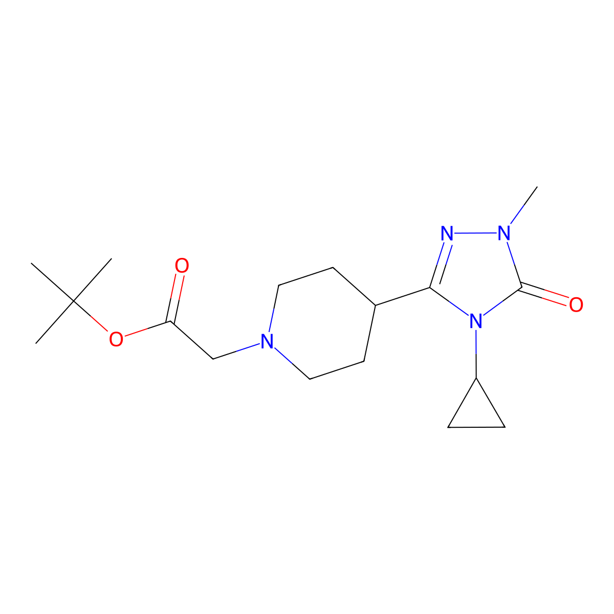 tert-butyl 2-(4-(4-cyclopropyl-1-methyl-5-oxo-4,5-dihydro-1H-1,2,4-triazol-3-yl)piperidin-1-yl)acetate molecular structure, CAS 1797957-66-4